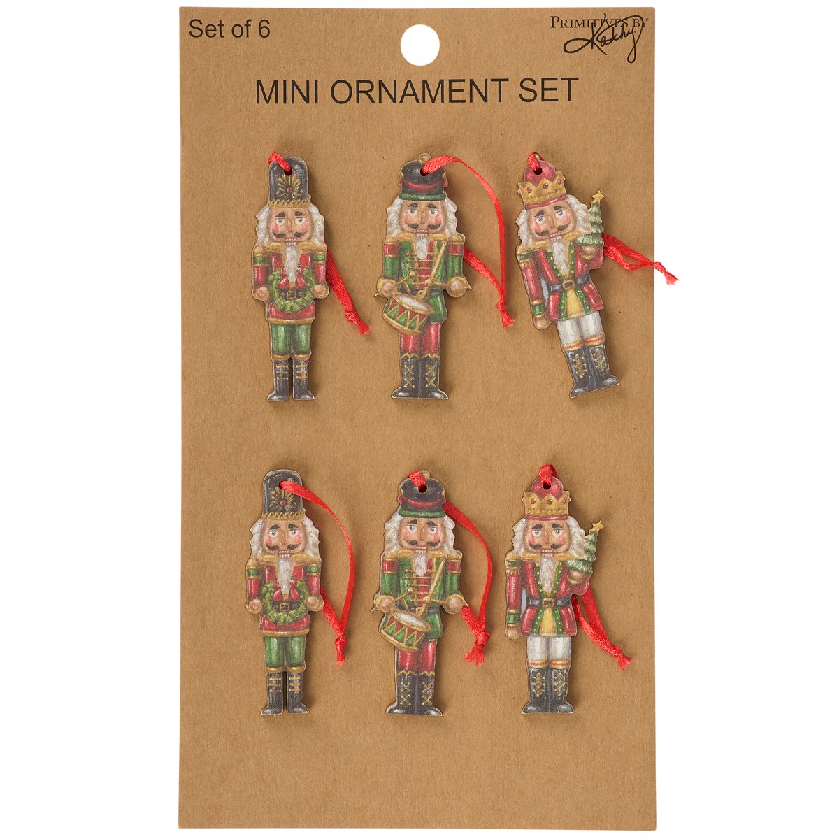 Charming Nutcracker Mini Ornament Set - 6 Wooden Festive Figurines with Ribbons
