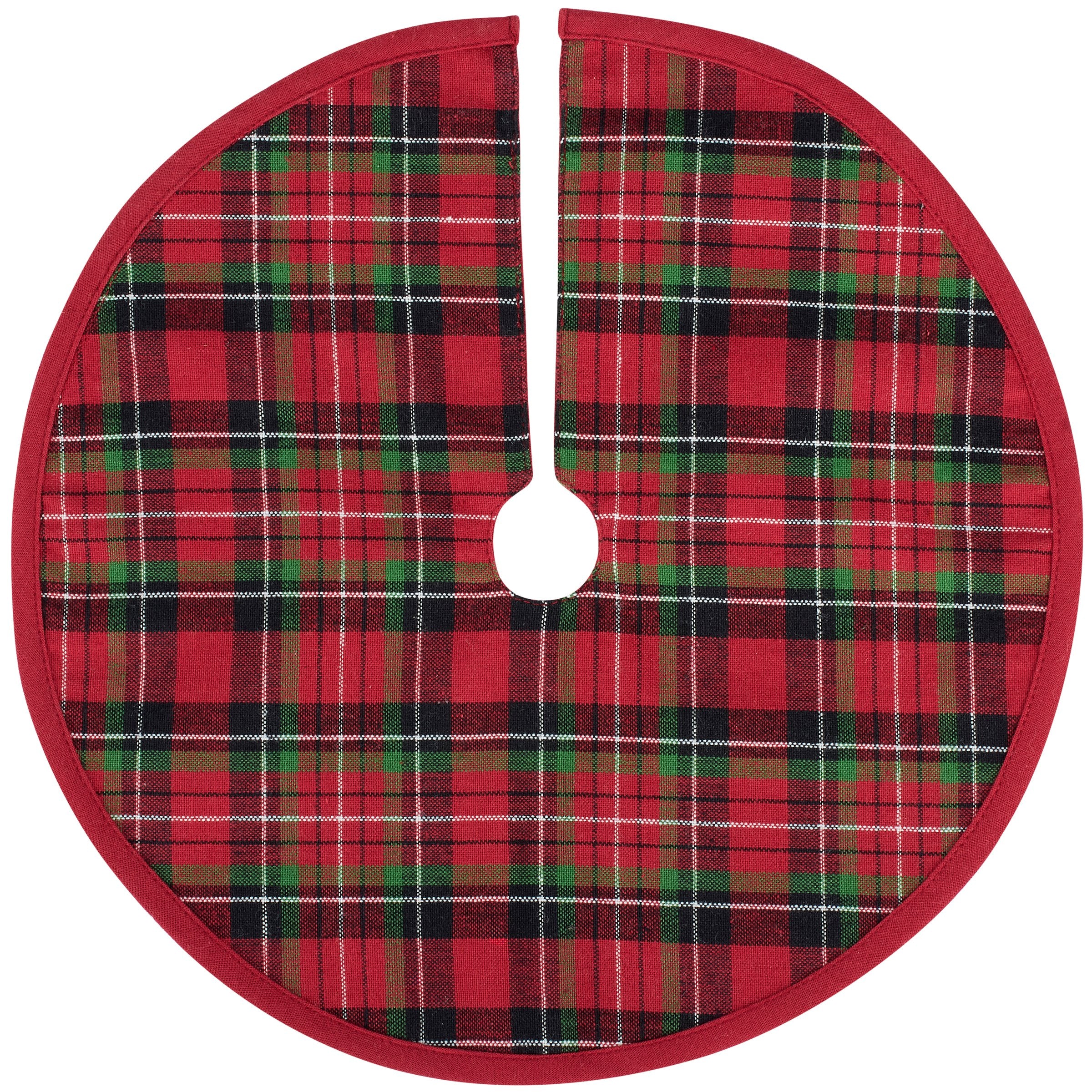 Small Red Plaid Christmas Tree Skirt - Rustic Cotton Holiday Mini Tree Decor