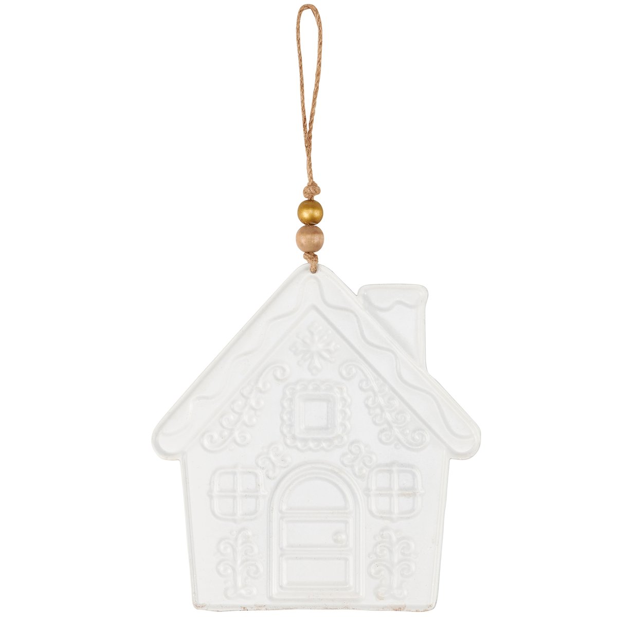 Charming Gingerbread Town Christmas Ornaments Set - Festive Metal, Mica, Jute