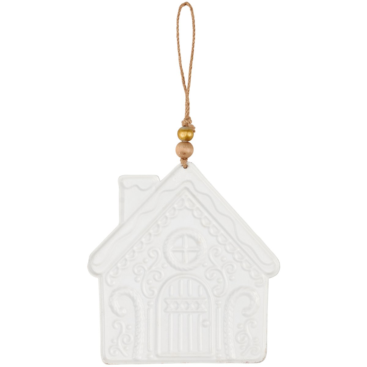 Charming Gingerbread Town Christmas Ornaments Set - Festive Metal, Mica, Jute