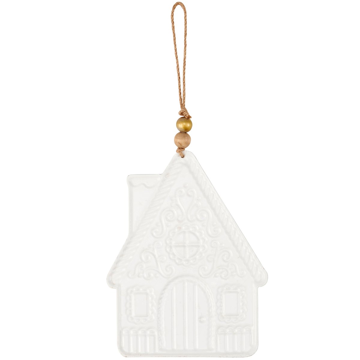 Charming Gingerbread Town Christmas Ornaments Set - Festive Metal, Mica, Jute