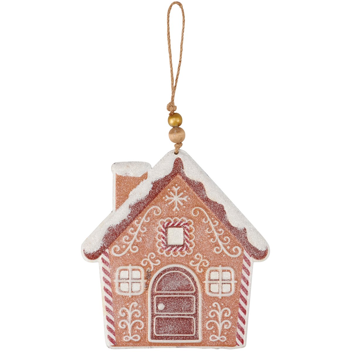 Charming Gingerbread Town Christmas Ornaments Set - Festive Metal, Mica, Jute