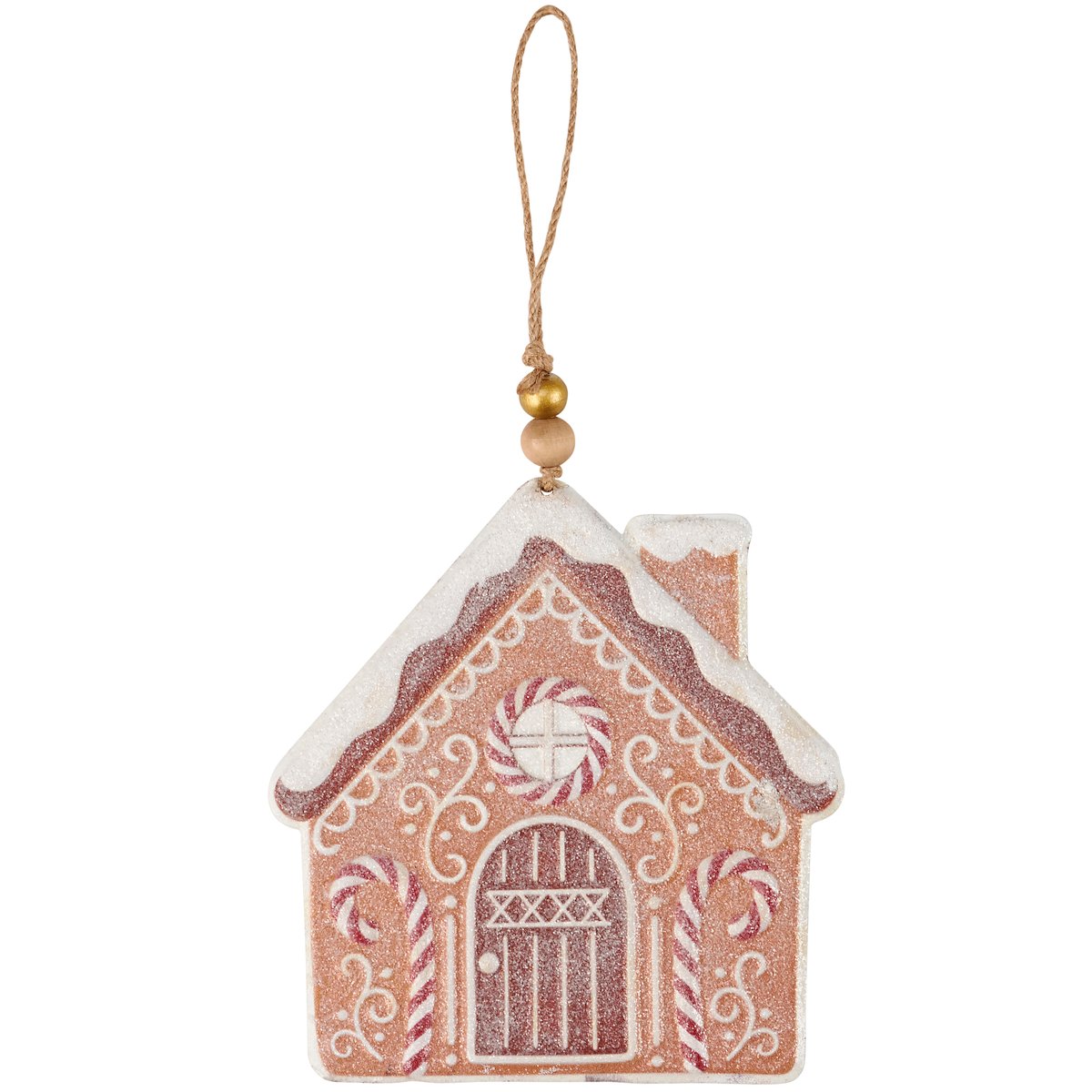Charming Gingerbread Town Christmas Ornaments Set - Festive Metal, Mica, Jute