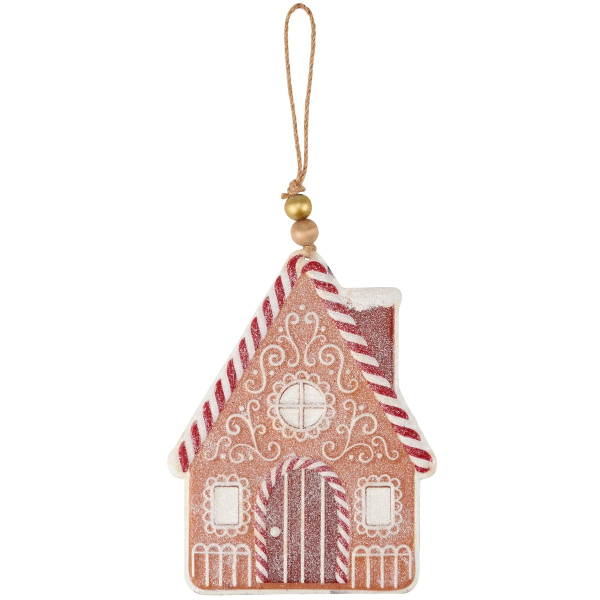 Charming Gingerbread Town Christmas Ornaments Set - Festive Metal, Mica, Jute