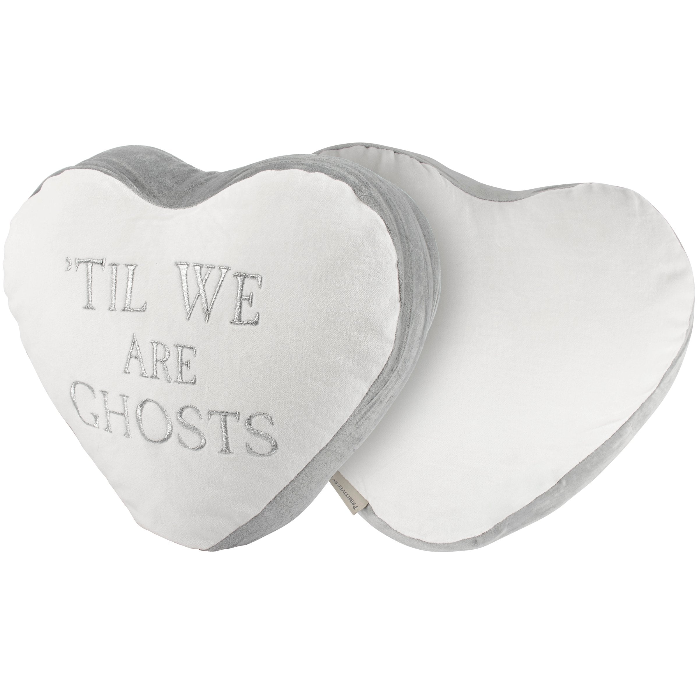 Spooky Neutral Heart Velvet Pillow with 'Til We Are Ghosts Embroidery - Halloween Decor