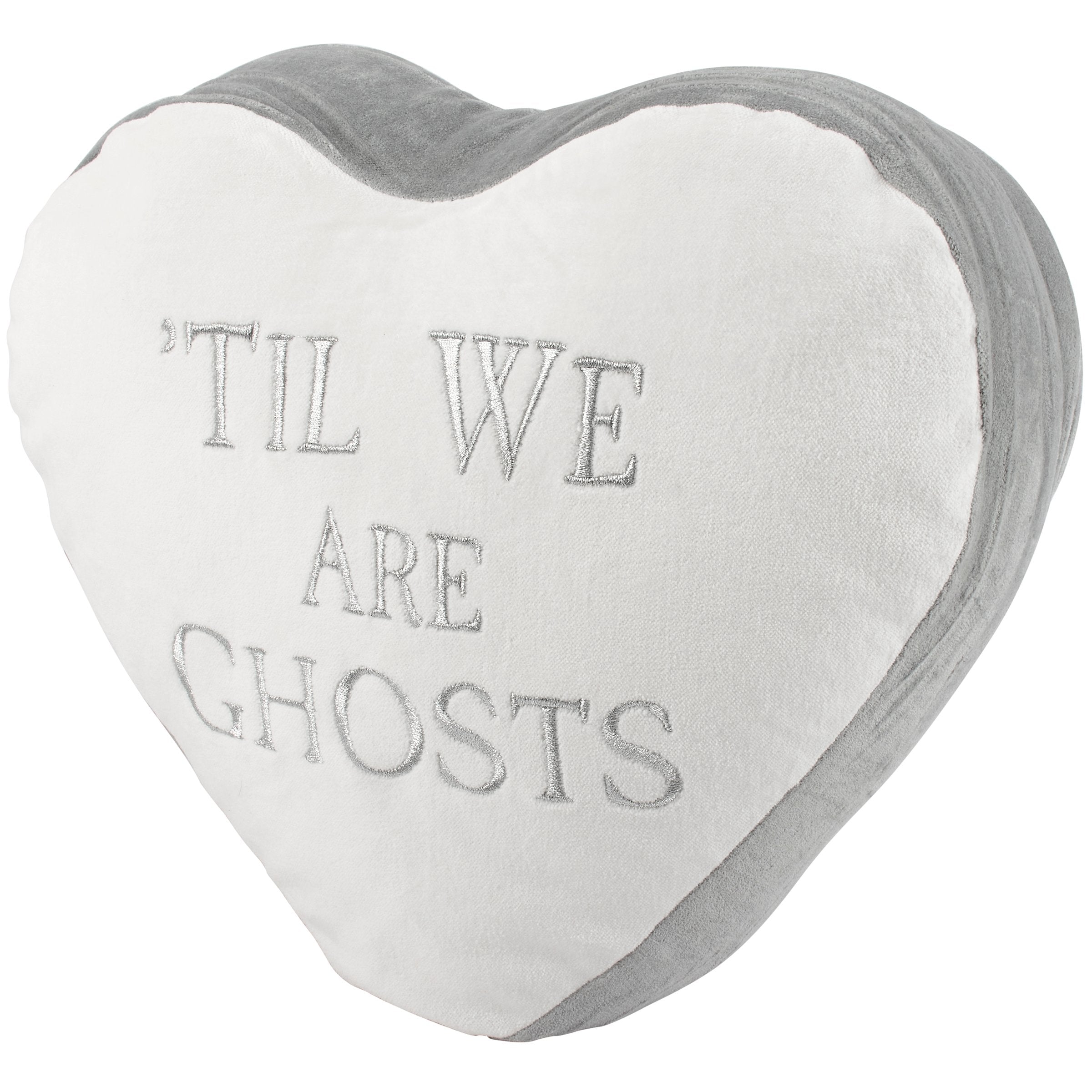 Spooky Neutral Heart Velvet Pillow with 'Til We Are Ghosts Embroidery - Halloween Decor