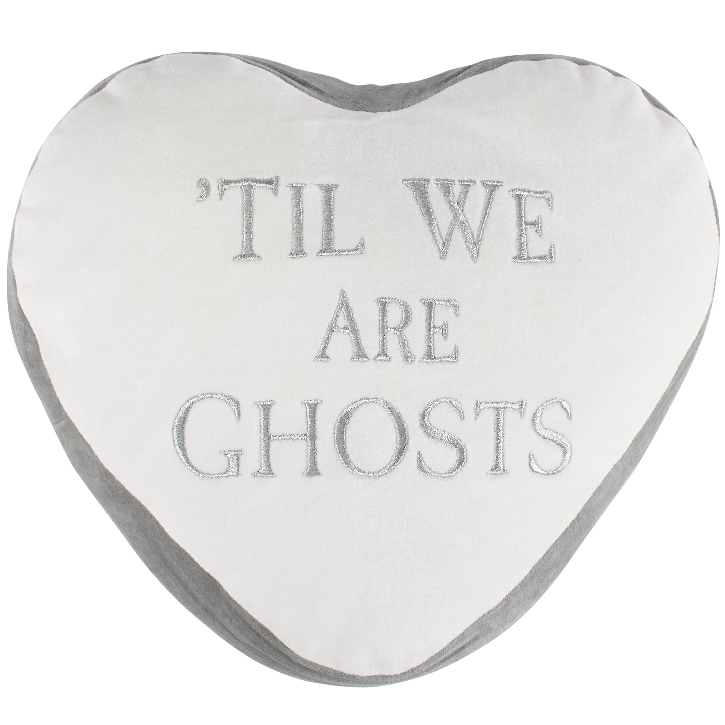 Spooky Neutral Heart Velvet Pillow with 'Til We Are Ghosts Embroidery - Halloween Decor