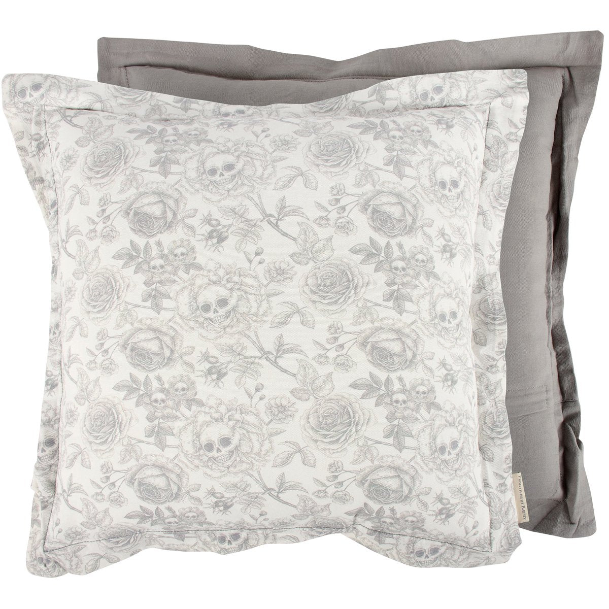 Spooky Monochrome Rose Skull Flower Decorative Cotton Throw Pillow