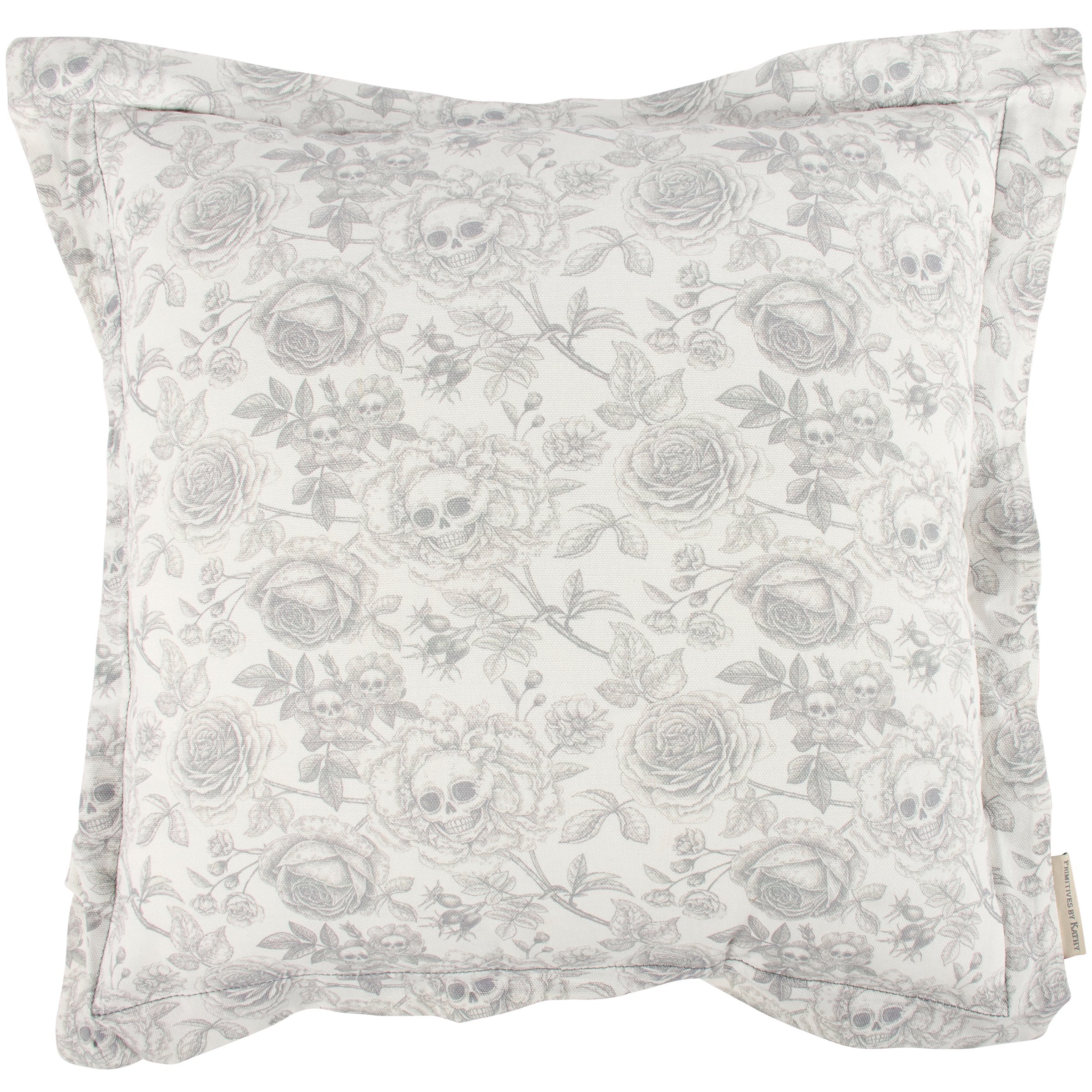 Spooky Monochrome Rose Skull Flower Decorative Cotton Throw Pillow