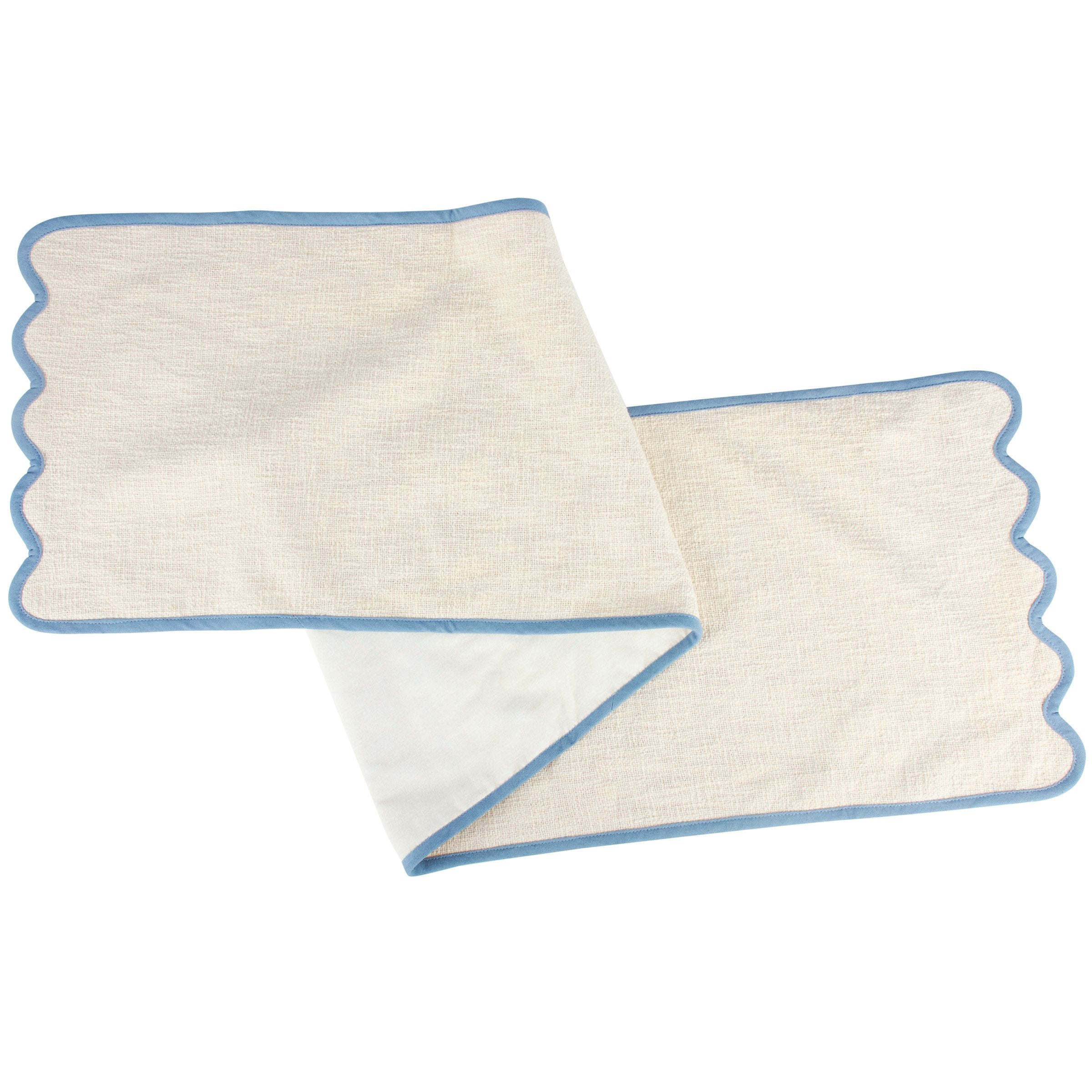 Charming Blue Scallop Cotton Table Runner - Textured Edges, Cottage Decor