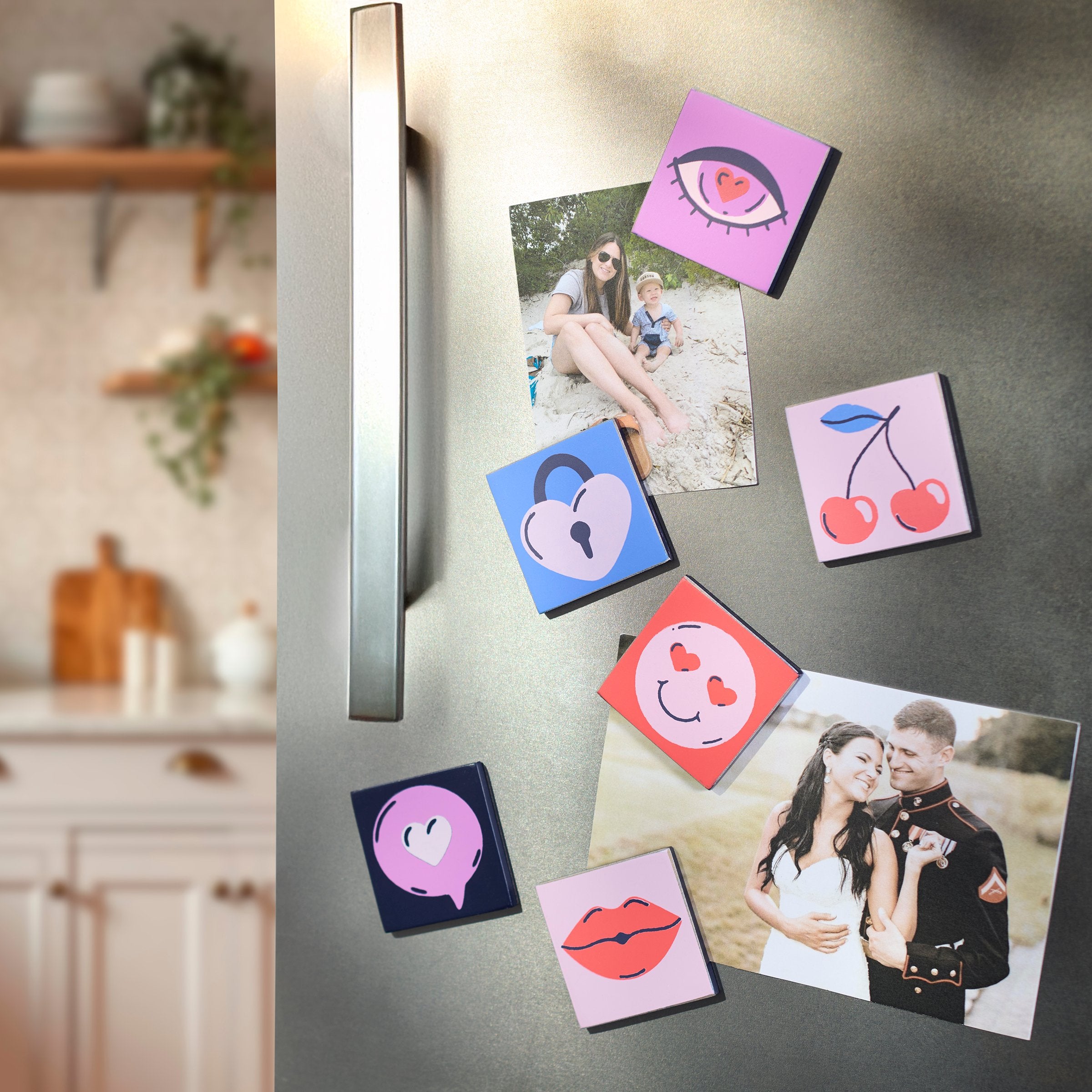 Charming Wooden Love Locks Magnet Set - 6-Piece Valentine's Day Icons Decor