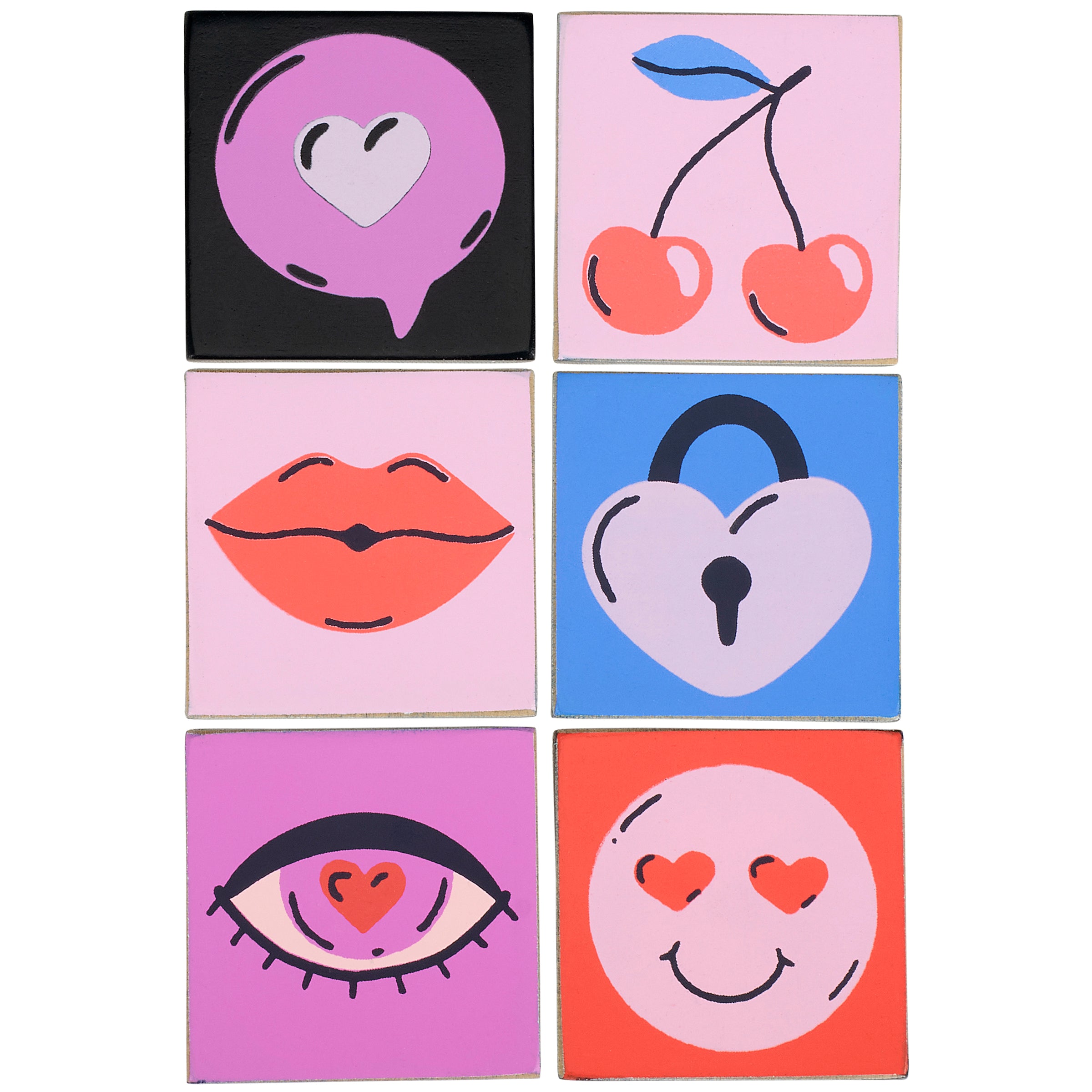 Charming Wooden Love Locks Magnet Set - 6-Piece Valentine's Day Icons Decor