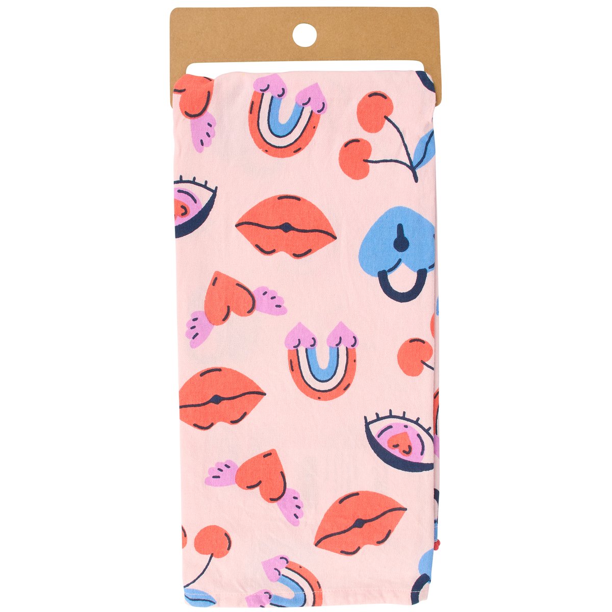 Charming Love Locks Cotton Kitchen Towel with Red Pom Trim for Valentine's Day