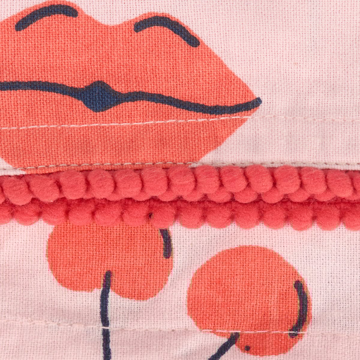 Charming Love Locks Cotton Kitchen Towel with Red Pom Trim for Valentine's Day