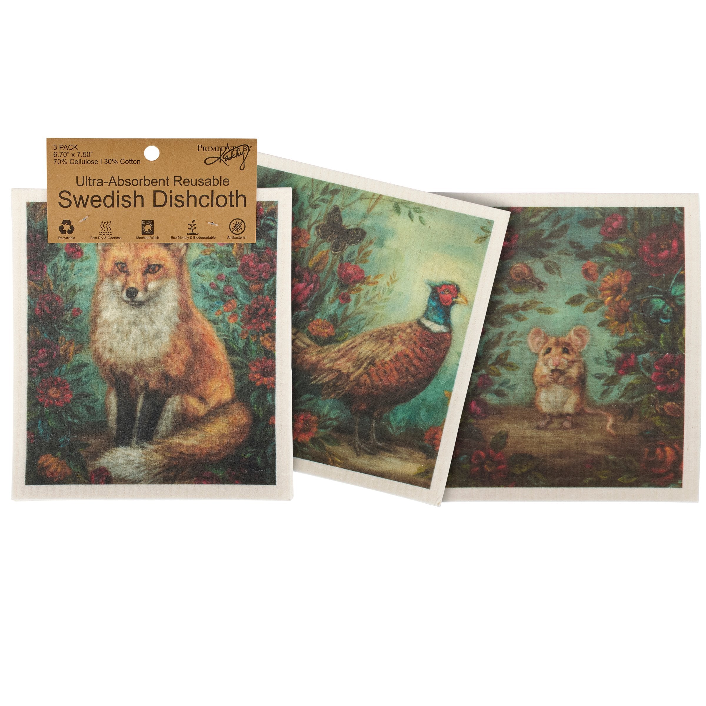 Charming Fall Woodland Swedish Dishcloth Set - Eco-Friendly, Ultra-Absorbent, 3-Pack