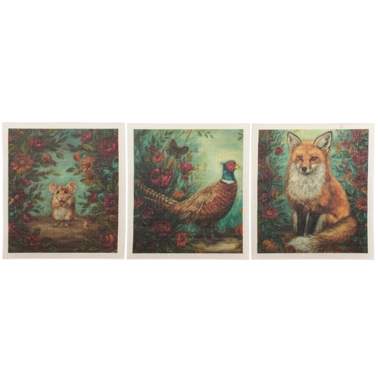 Charming Fall Woodland Swedish Dishcloth Set - Eco-Friendly, Ultra-Absorbent, 3-Pack