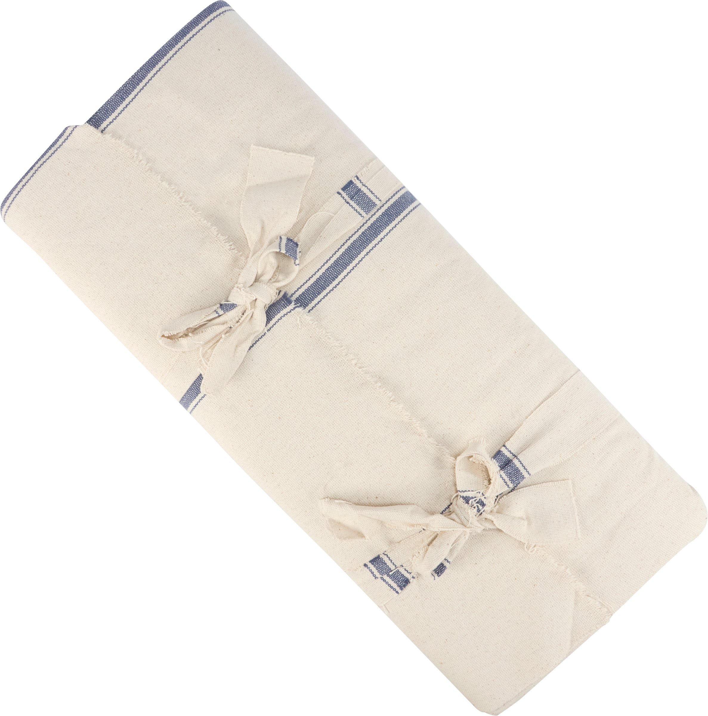 Primitive Collection Vintage Cream Cotton Fabric Bolt with Repeating 3 Blue Stripes