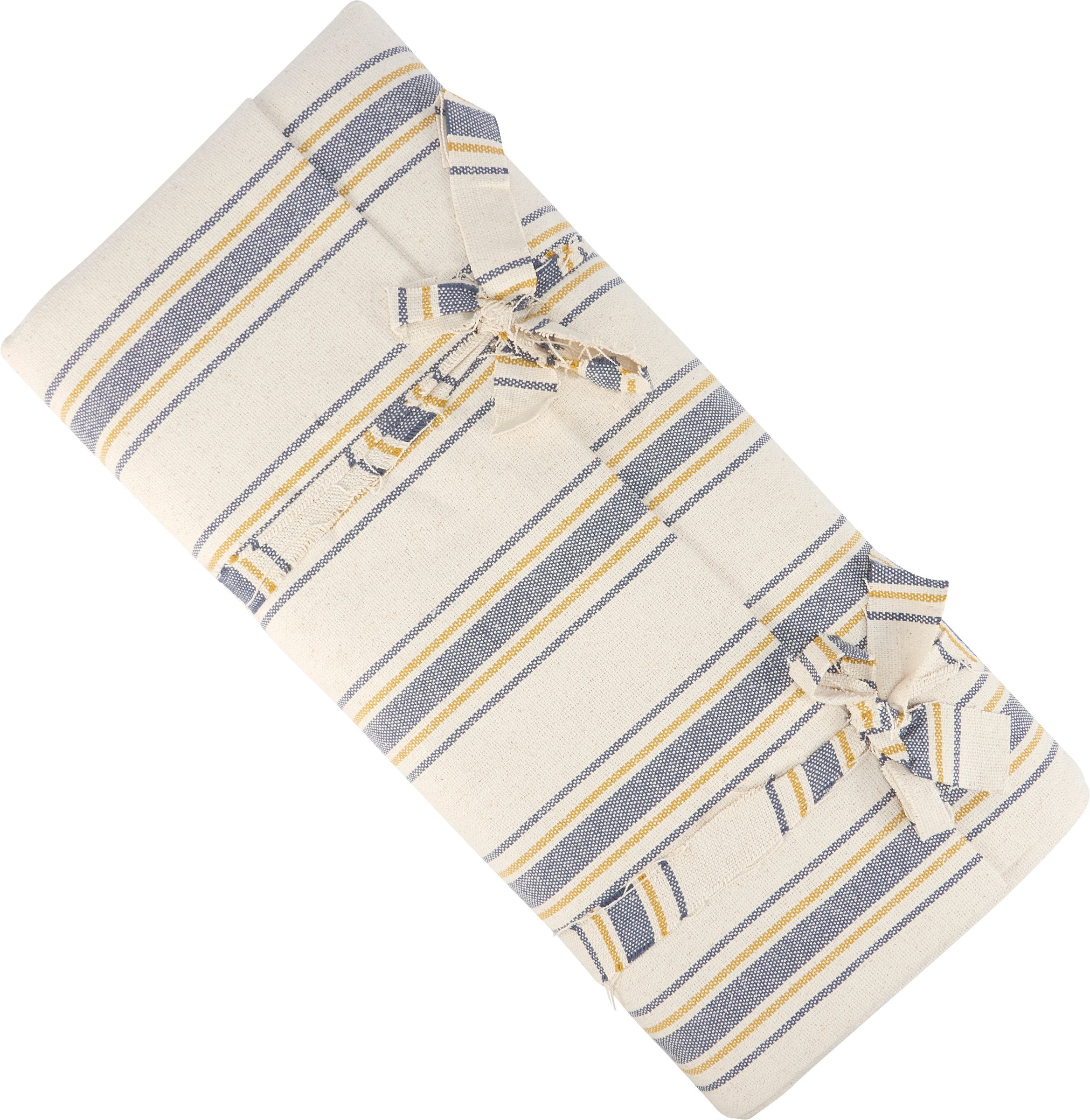 Vintage Inspired Cream Cotton Fabric with Elegant Blue & Gold Stripes