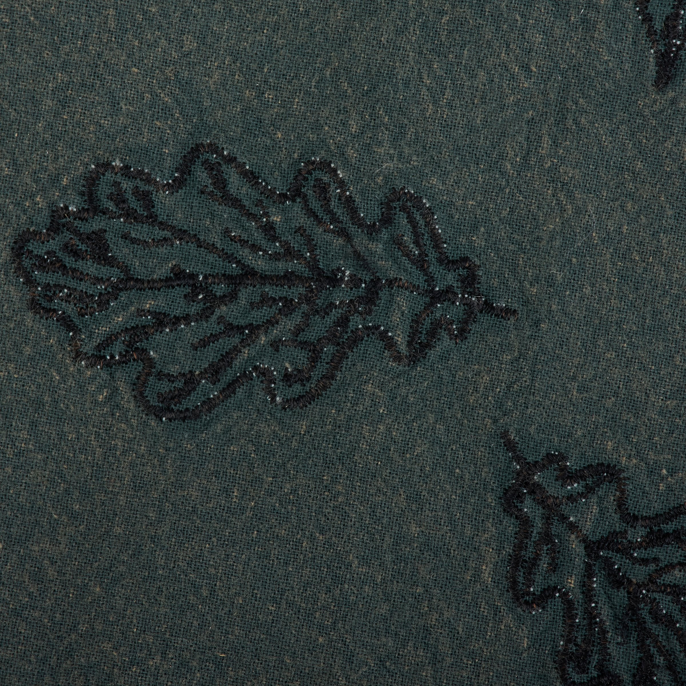 Emerald Leaf Cotton-Linen Kitchen Towel with Embroidered Fall Leaf Designs