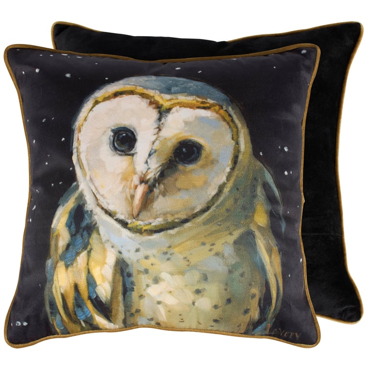 Moody Barn Owl Night Sky Decorative Pillow - Polyester Velvet Trim