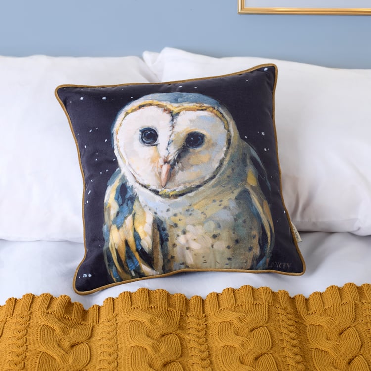 Moody Barn Owl Night Sky Decorative Pillow - Polyester Velvet Trim