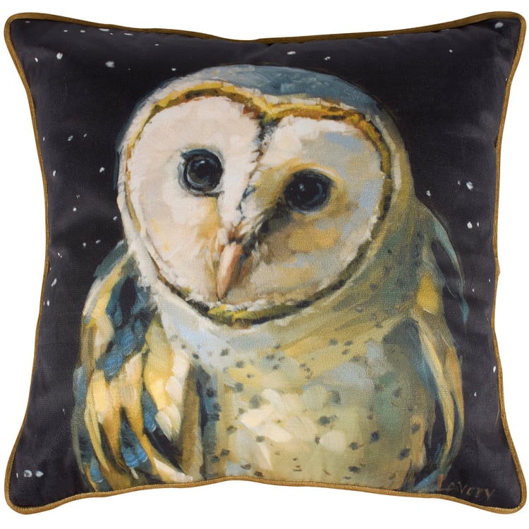 Moody Barn Owl Night Sky Decorative Pillow - Polyester Velvet Trim