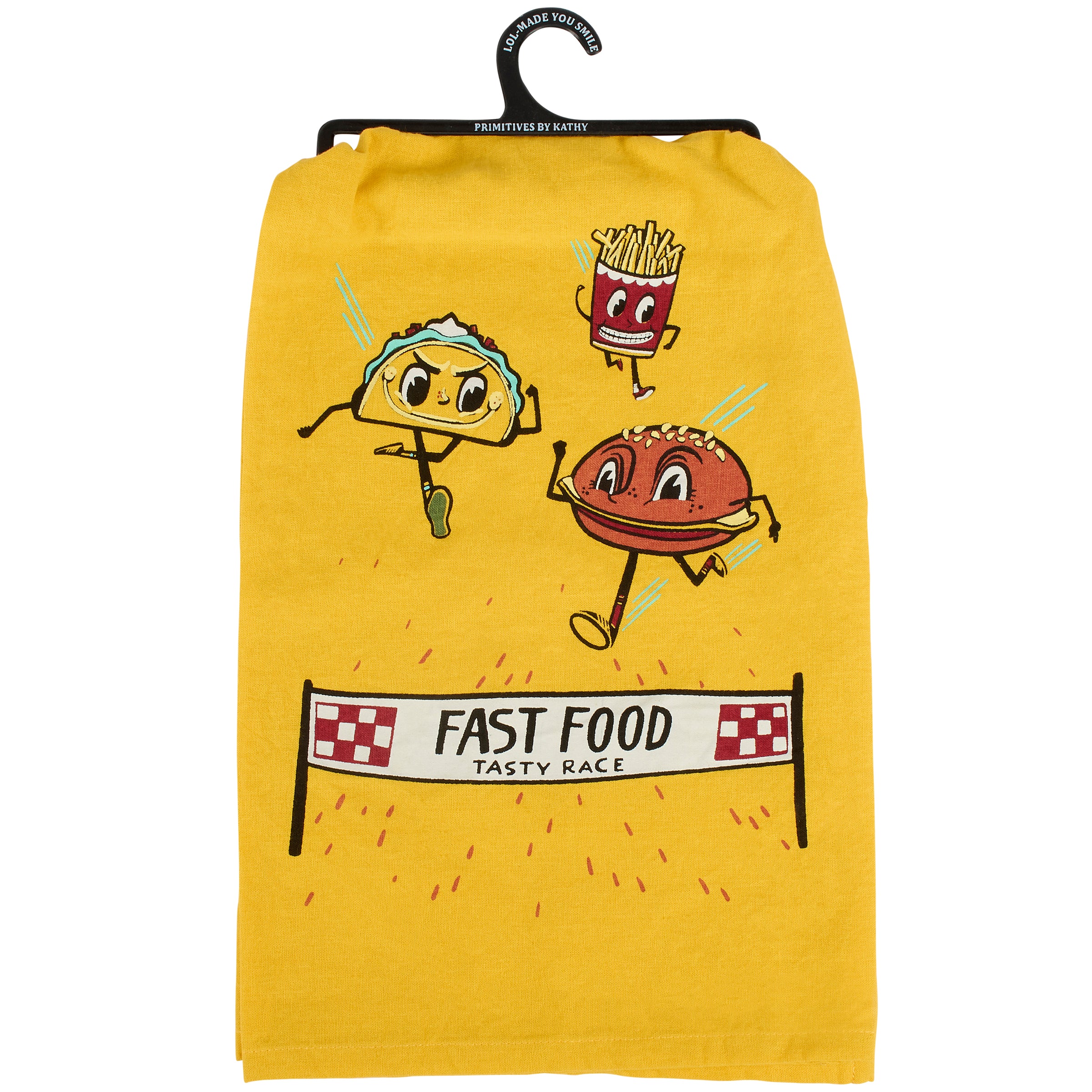 Fun Fast Food Race Cotton Kitchen Towel - Absorbent, Decorative, & Machine Washable