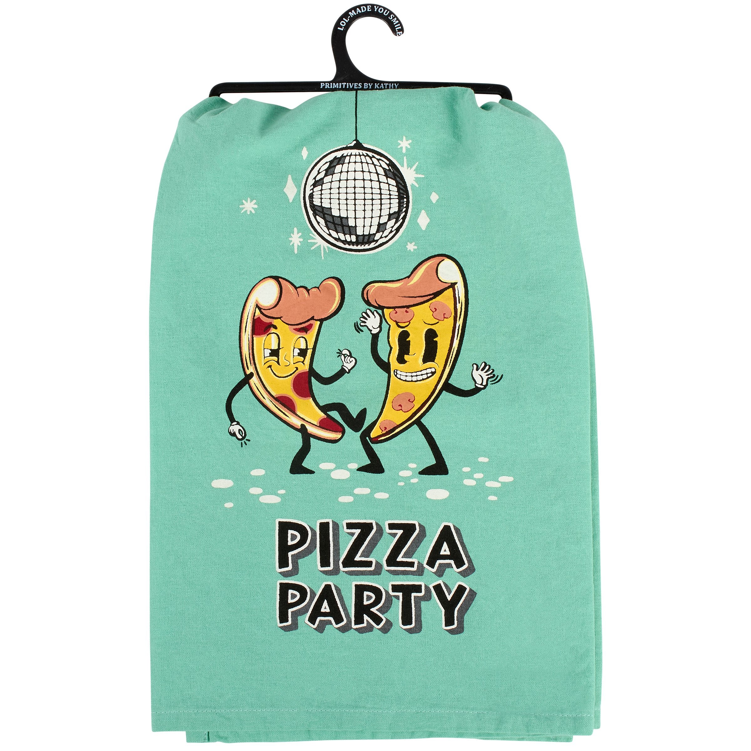 Fun Retro Pizza Party Kitchen Towel - Vibrant Cotton Disco Slice Design