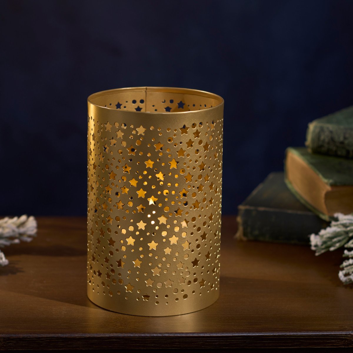 Starry Night Metal Lantern with Star Cutouts, Elegant Home Decor Accent