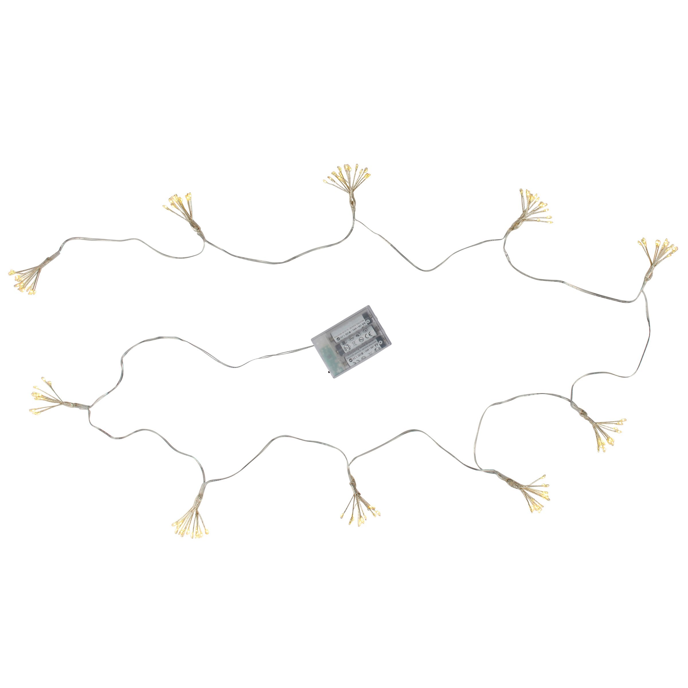 Dazzling Starburst Warm White LED String Lights, Battery Operated with Timer