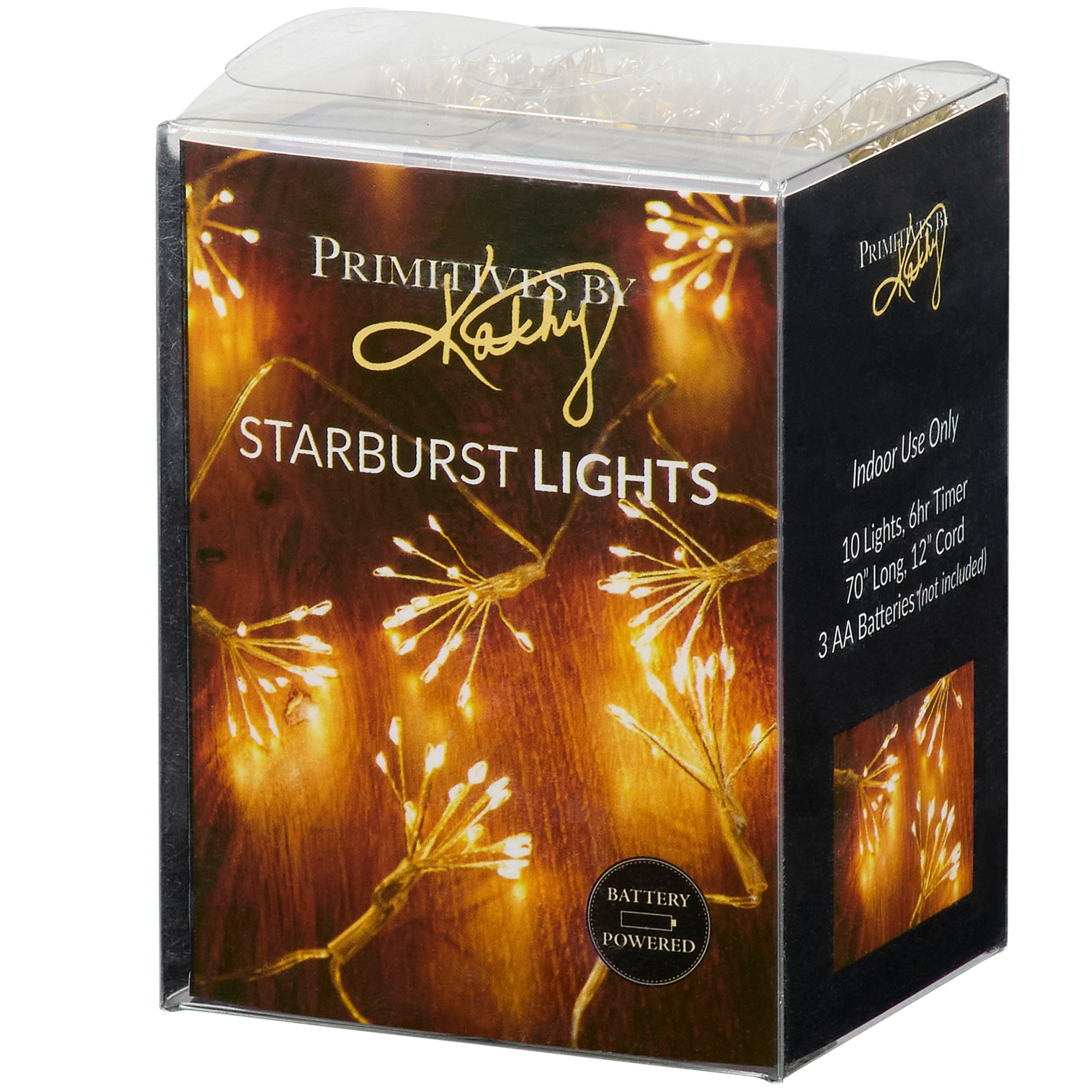 Dazzling Starburst Warm White LED String Lights, Battery Operated with Timer