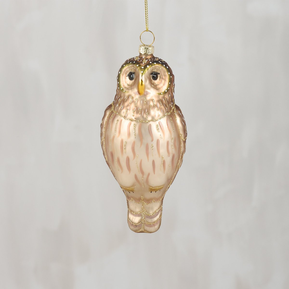 Charming Glass Screech Owl Ornament - Hand-Painted Glitter Accent Holiday Decor