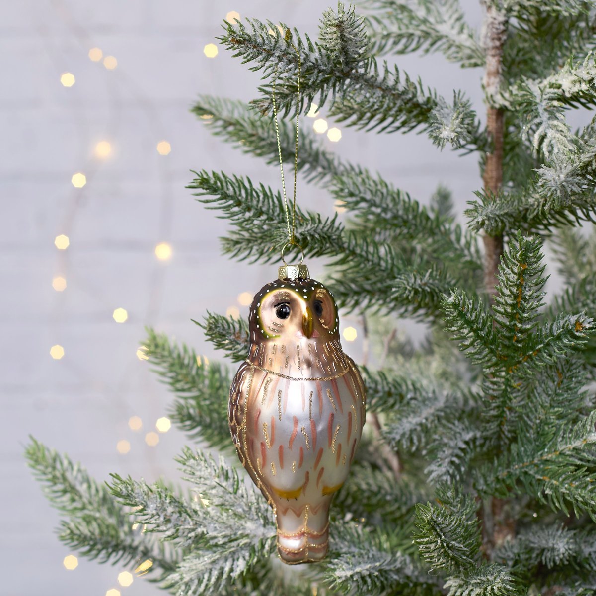 Charming Glass Screech Owl Ornament - Hand-Painted Glitter Accent Holiday Decor