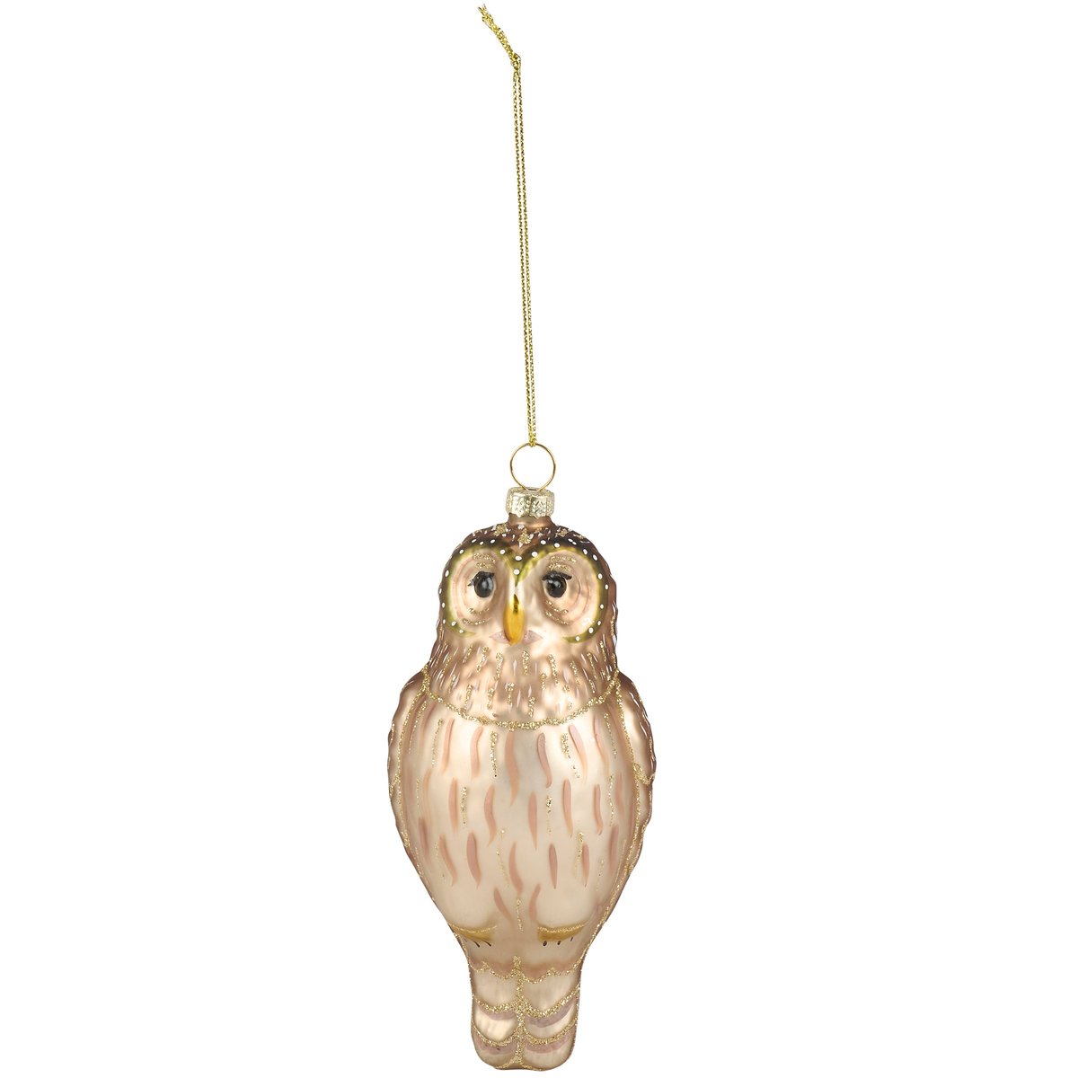 Charming Glass Screech Owl Ornament - Hand-Painted Glitter Accent Holiday Decor