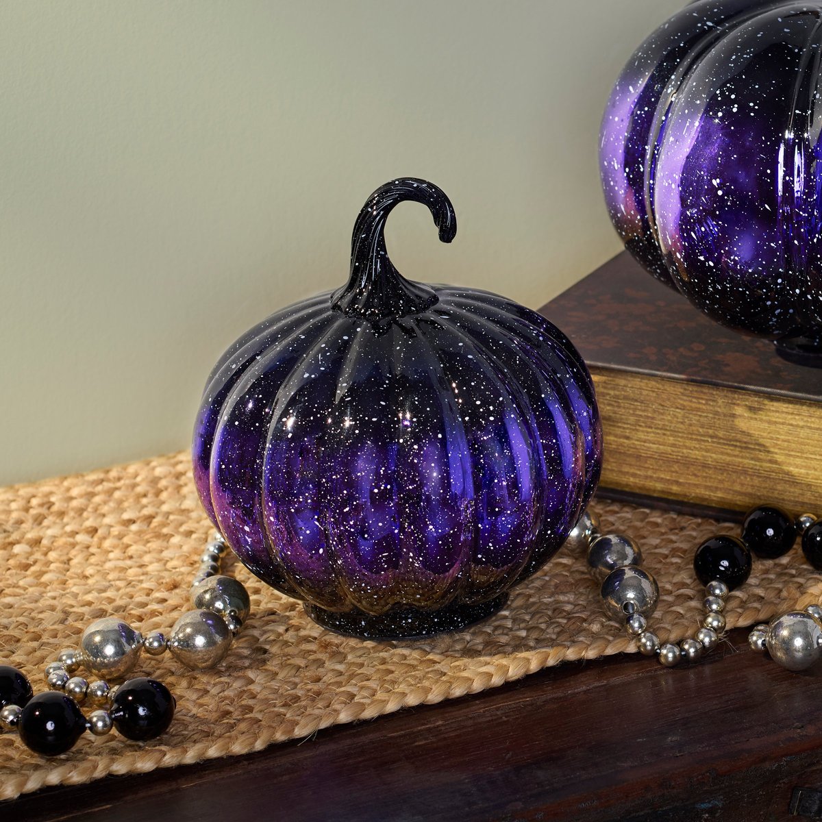 Small Purple Gradient Glass Halloween Decorative Pumpkin - Spooky Fall Home Accent
