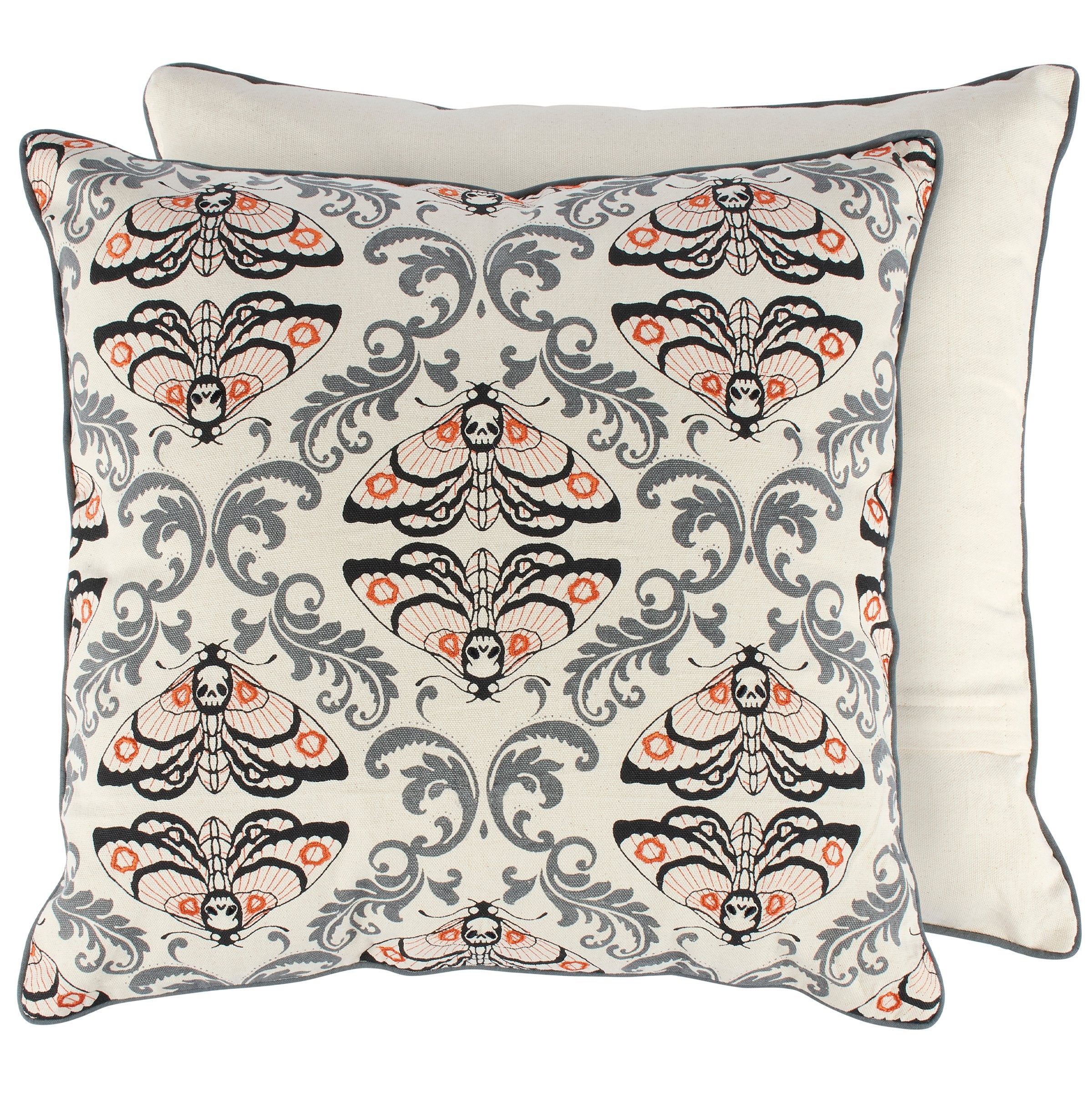 Spooky Chic Moth Skull Decorative Pillow with Embroidered Accents for Halloween Home Decor