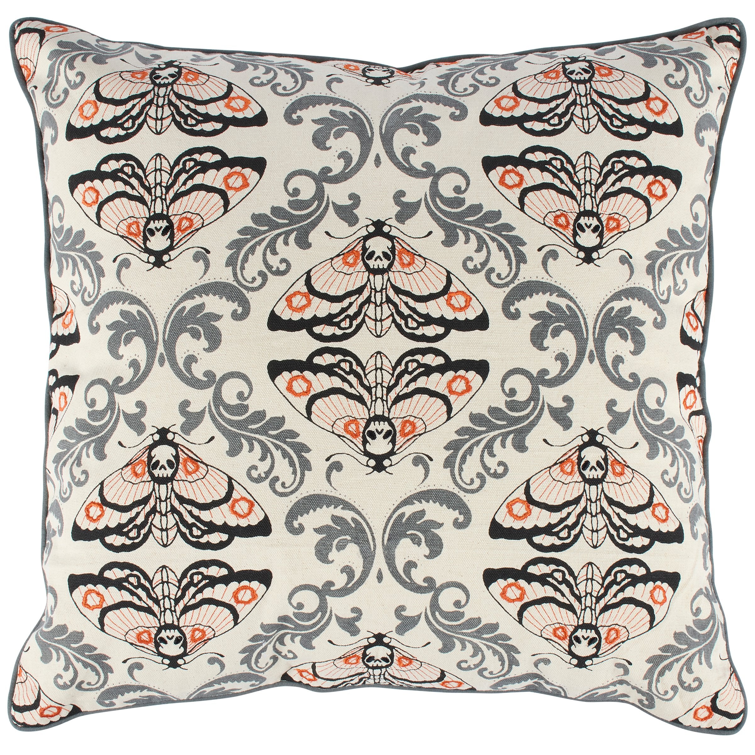 Spooky Chic Moth Skull Decorative Pillow with Embroidered Accents for Halloween Home Decor