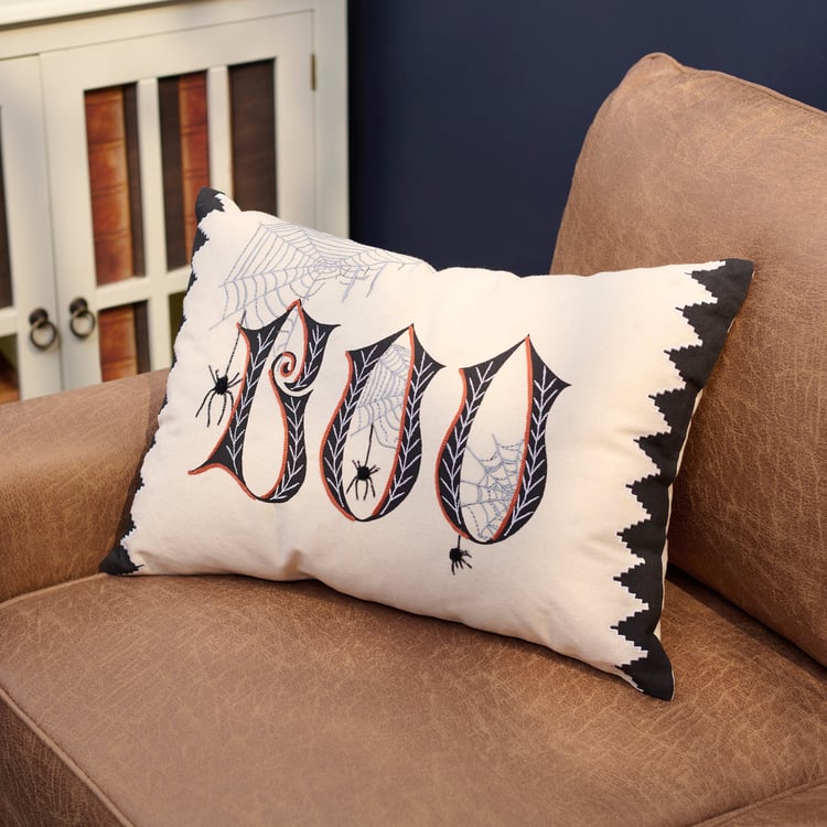 Spooky Boo Spider Decorative Halloween Pillow - Embroidered Cotton Accent Cushion