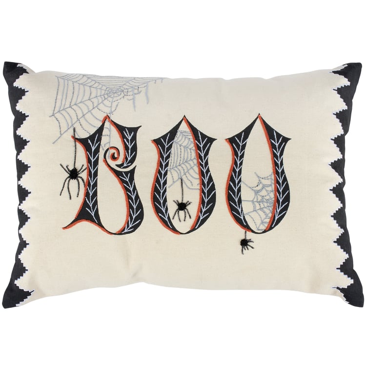 Spooky Boo Spider Decorative Halloween Pillow - Embroidered Cotton Accent Cushion