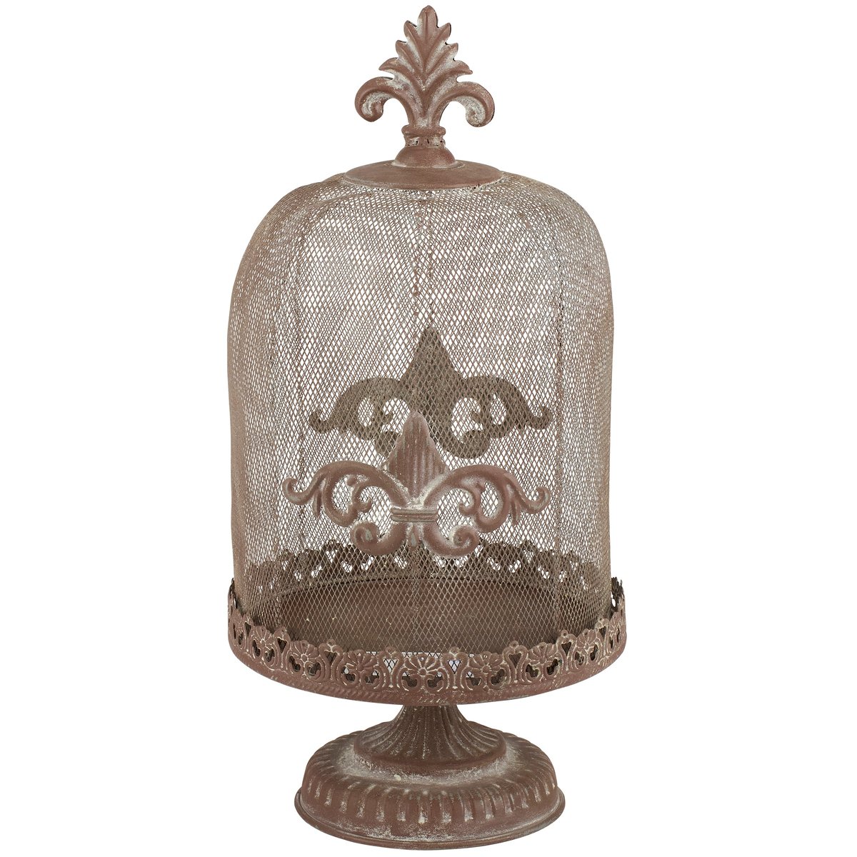 Elegant Vintage Wire Cloche with Pedestal - Distressed Metal Display Dome