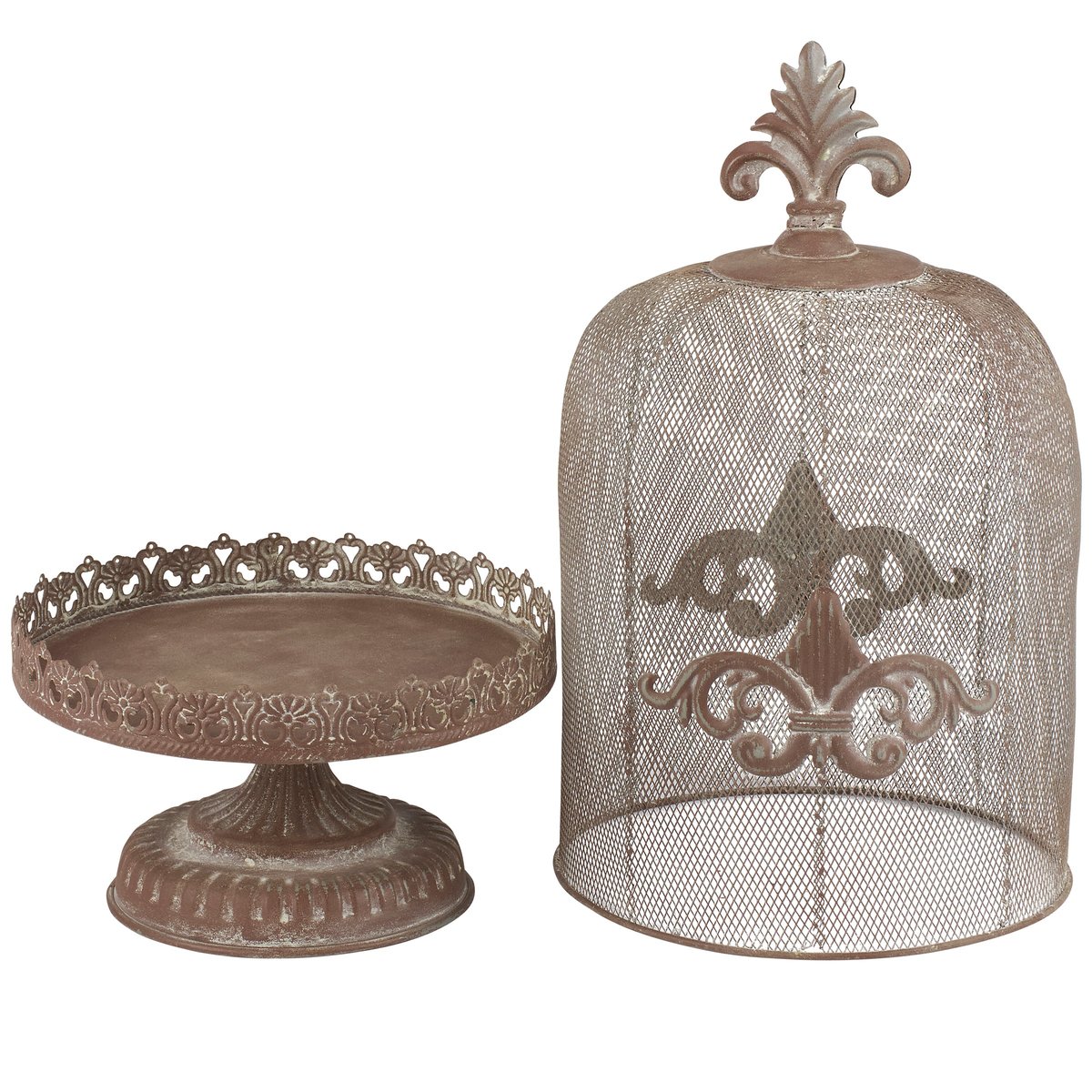 Elegant Vintage Wire Cloche with Pedestal - Distressed Metal Display Dome