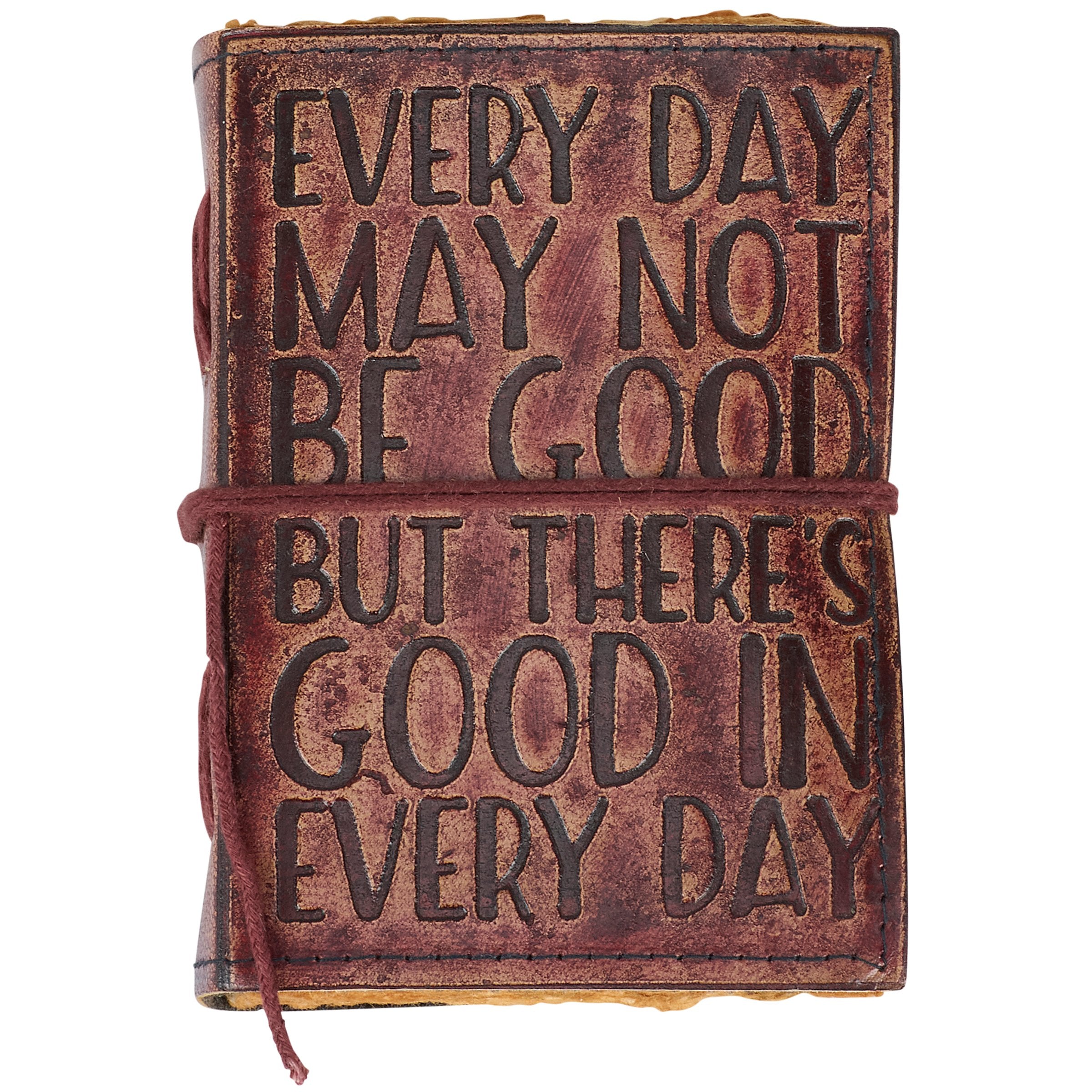 Small Vintage Leather Journal: 'Good In Every Day' Quote, Unlined Pages