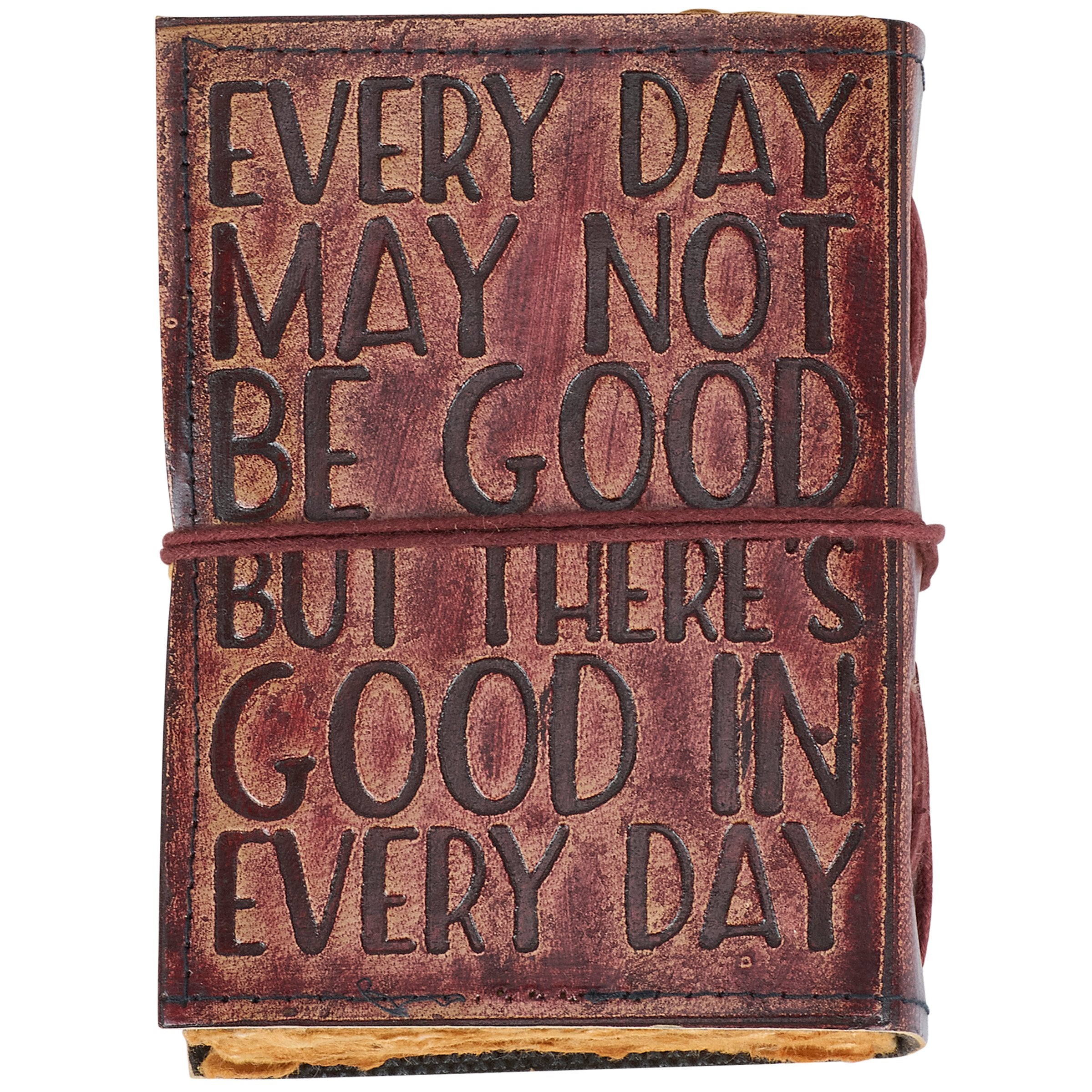 Small Vintage Leather Journal: 'Good In Every Day' Quote, Unlined Pages