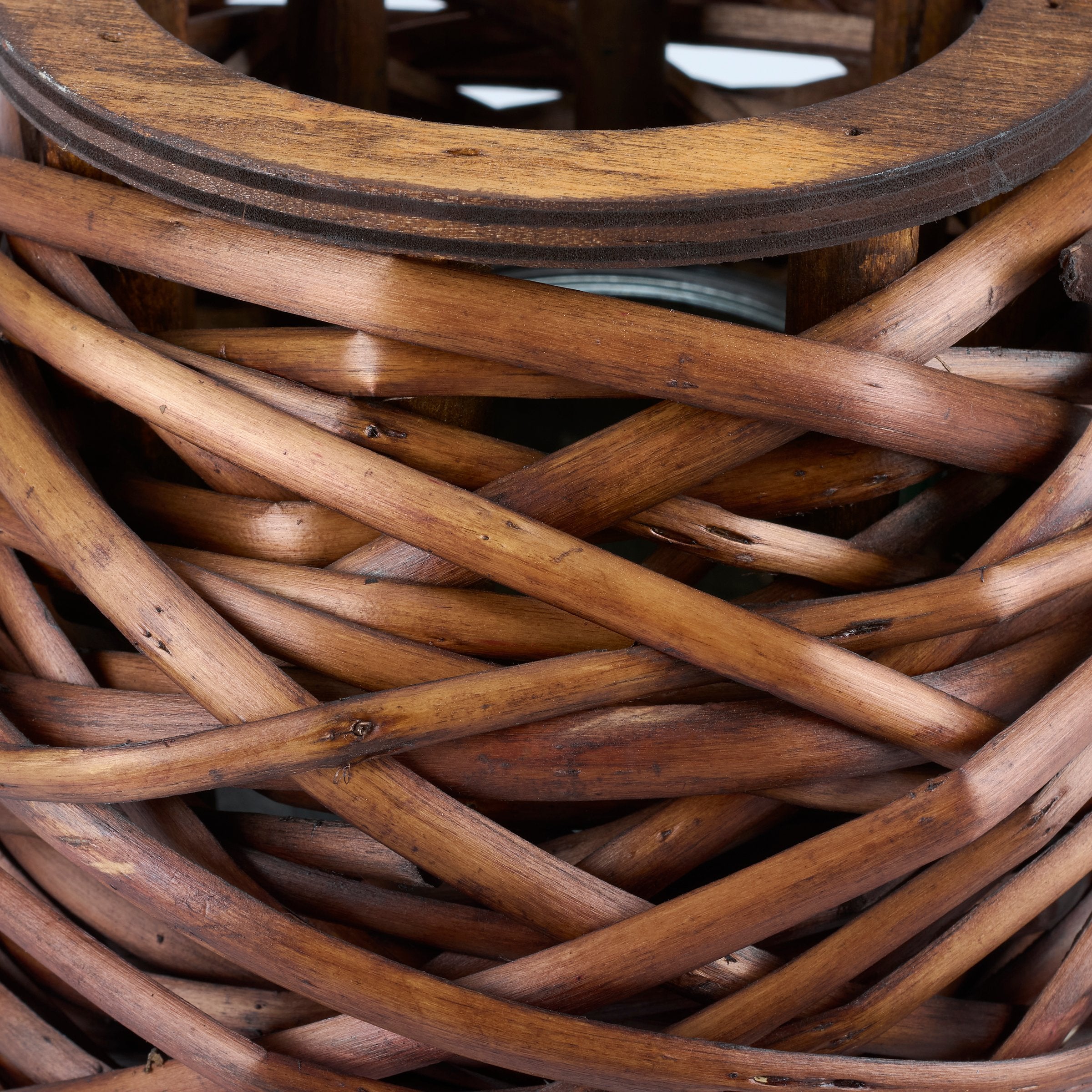 Stylish Dark Wicker Lantern: Rustic Rattan Design, Glass Insert, Rope Handle