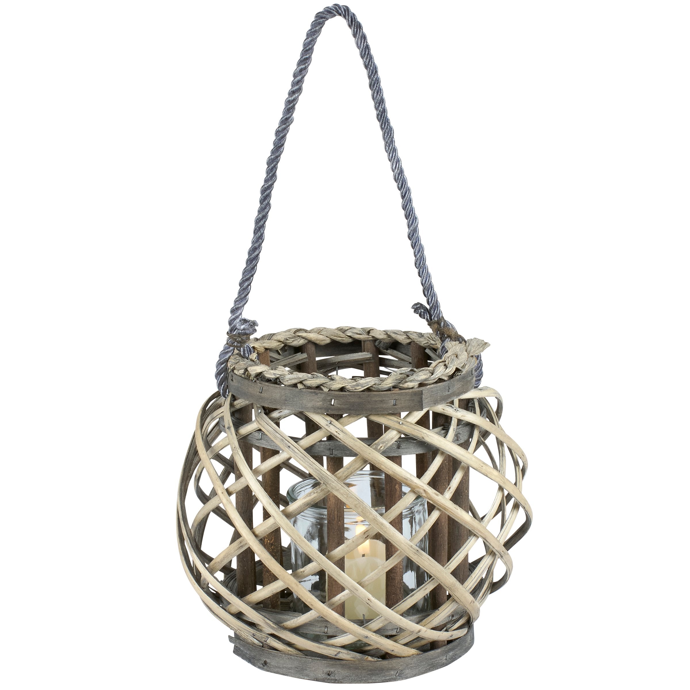 Elegant Wicker Lantern with Rope Handle for Battery-Operated Candles