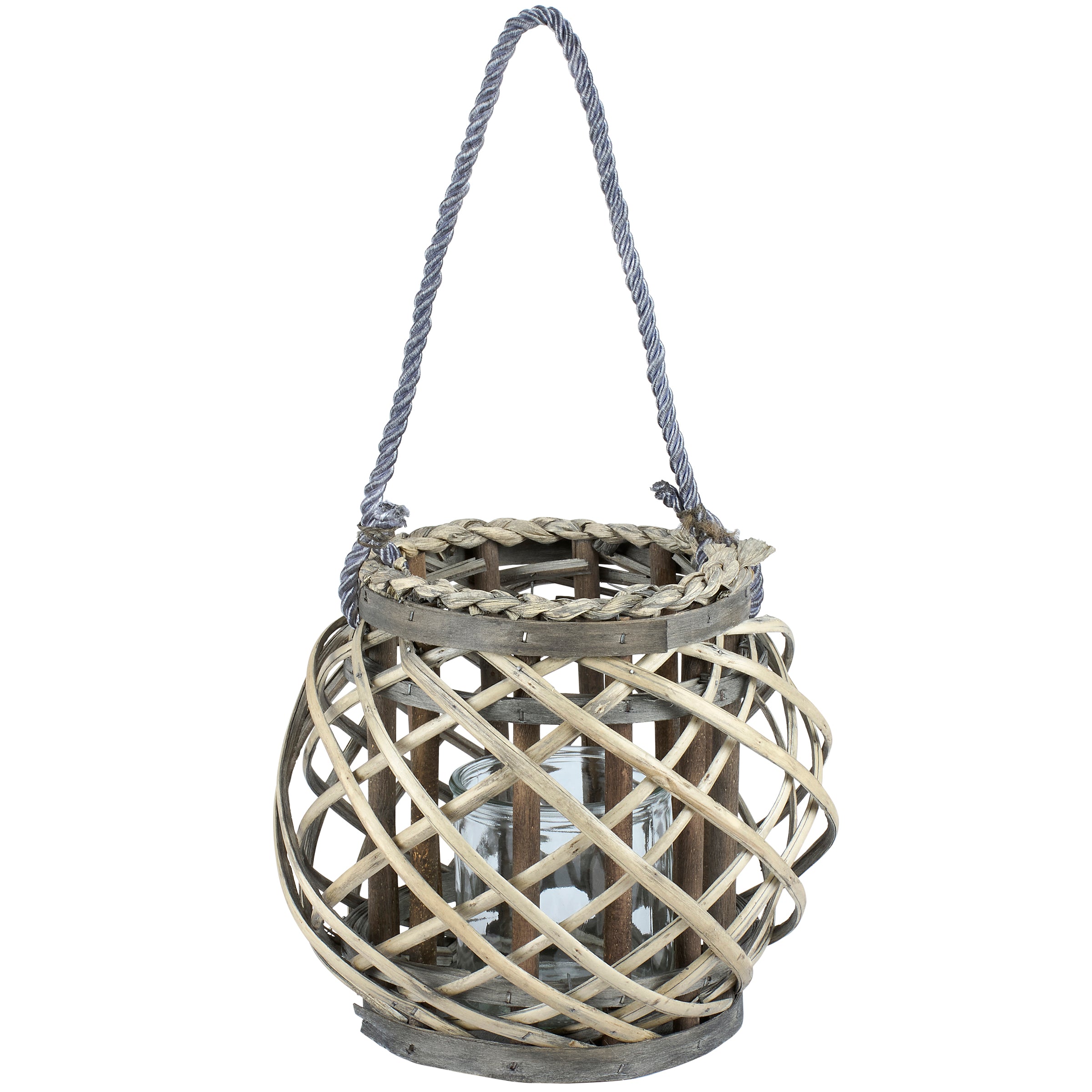 Elegant Wicker Lantern with Rope Handle for Battery-Operated Candles