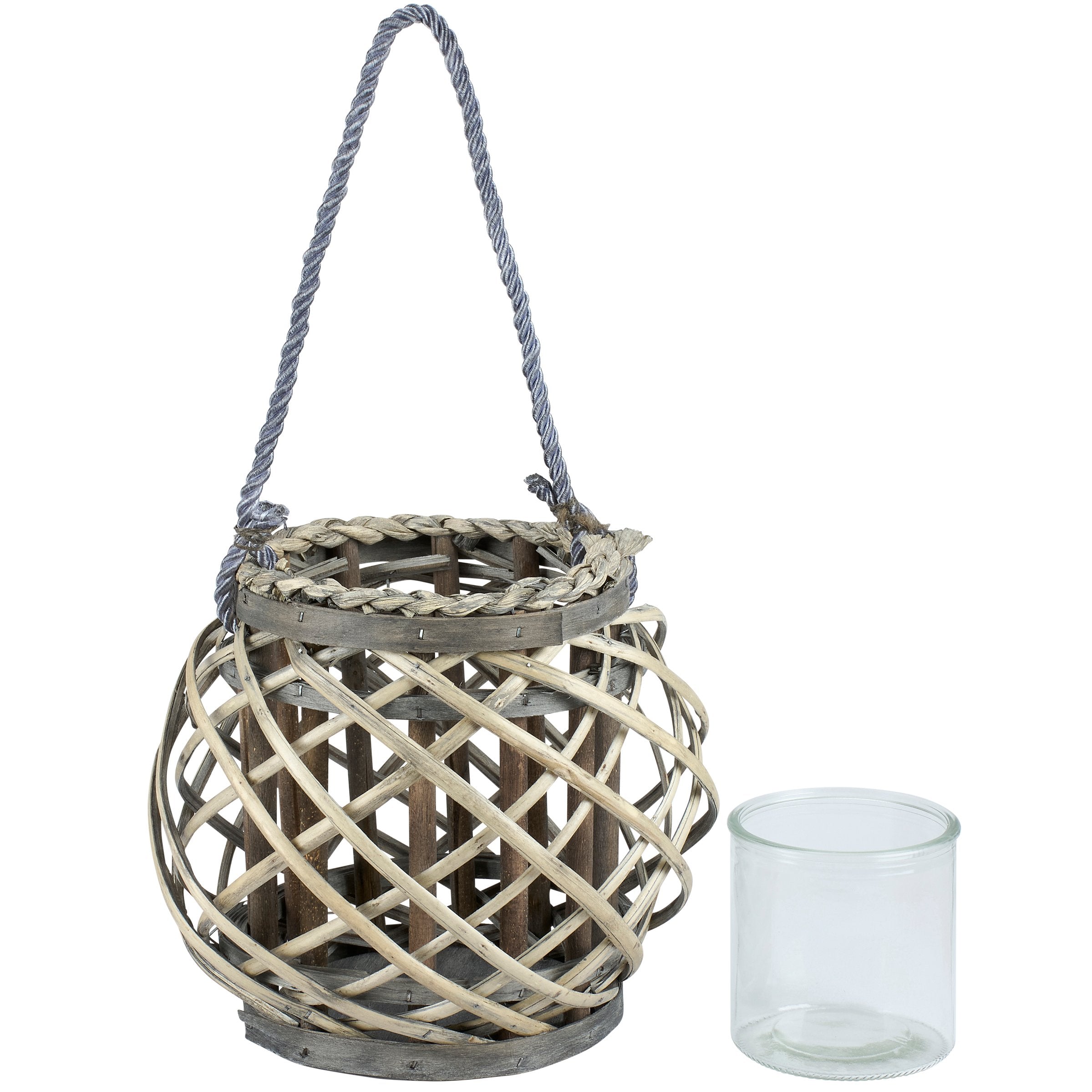 Elegant Wicker Lantern with Rope Handle for Battery-Operated Candles
