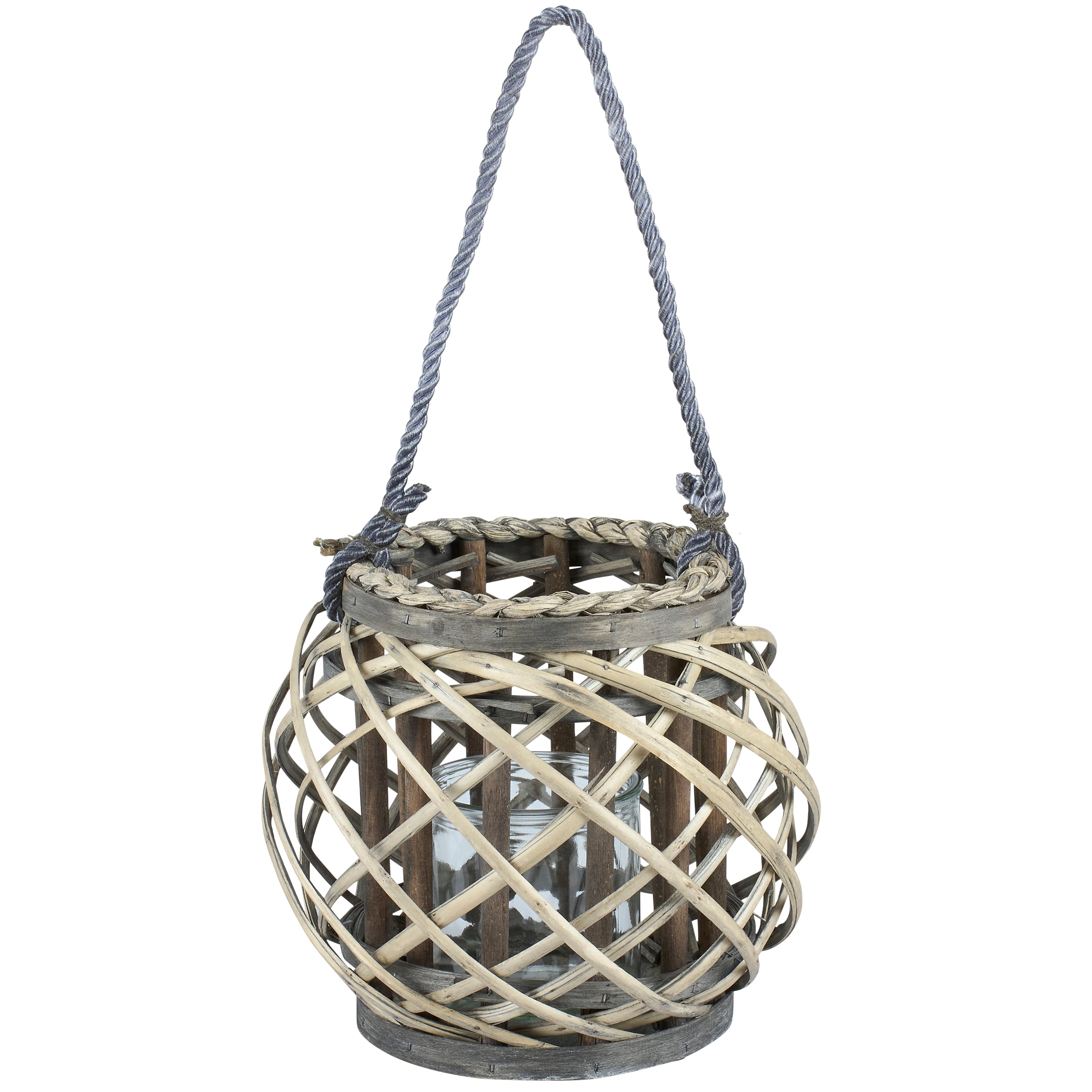 Elegant Wicker Lantern with Rope Handle for Battery-Operated Candles