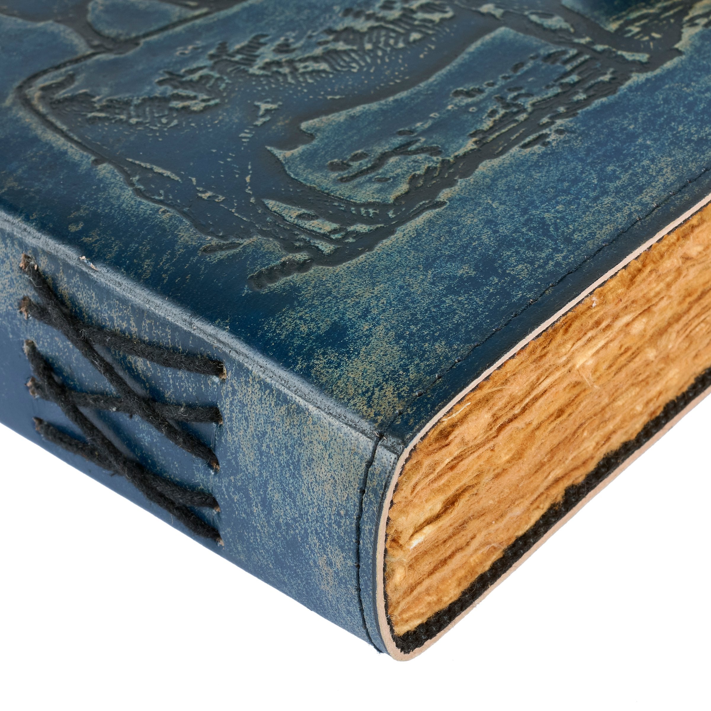 Charming Embossed Farm Animal Stack Blue Leather Journal with Antique Clasp