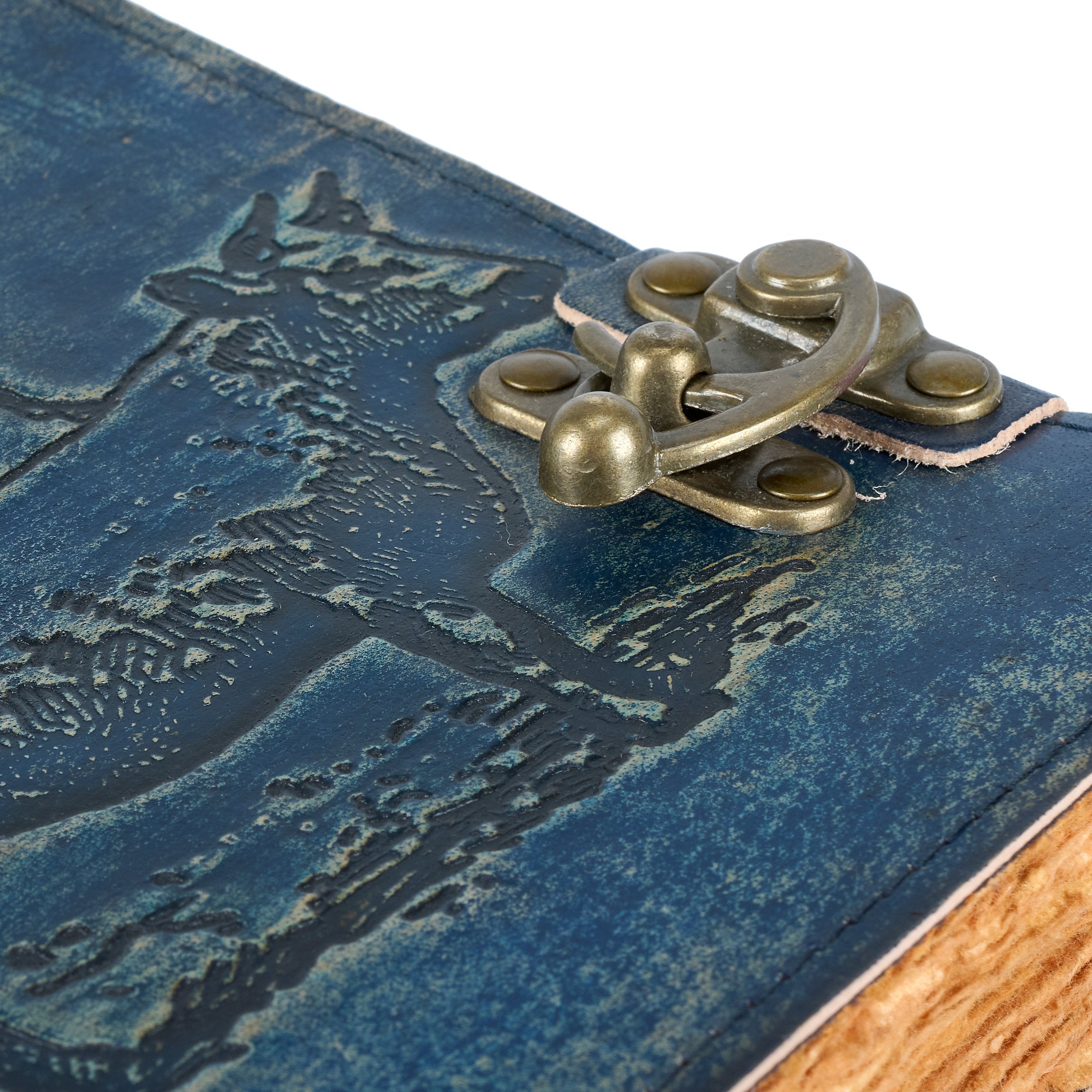 Charming Embossed Farm Animal Stack Blue Leather Journal with Antique Clasp